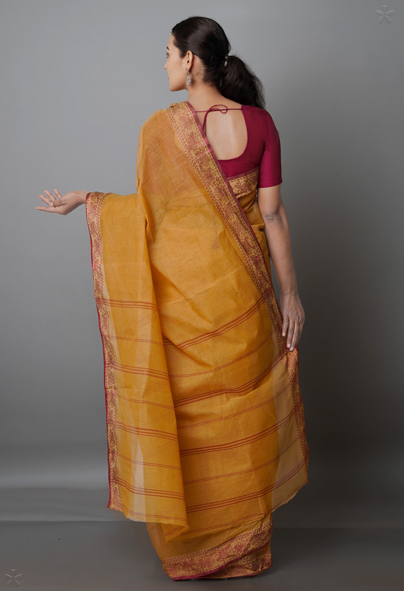 British Tan Brown Pure Handloom Superfine Bengal Cotton Saree-UNM69679