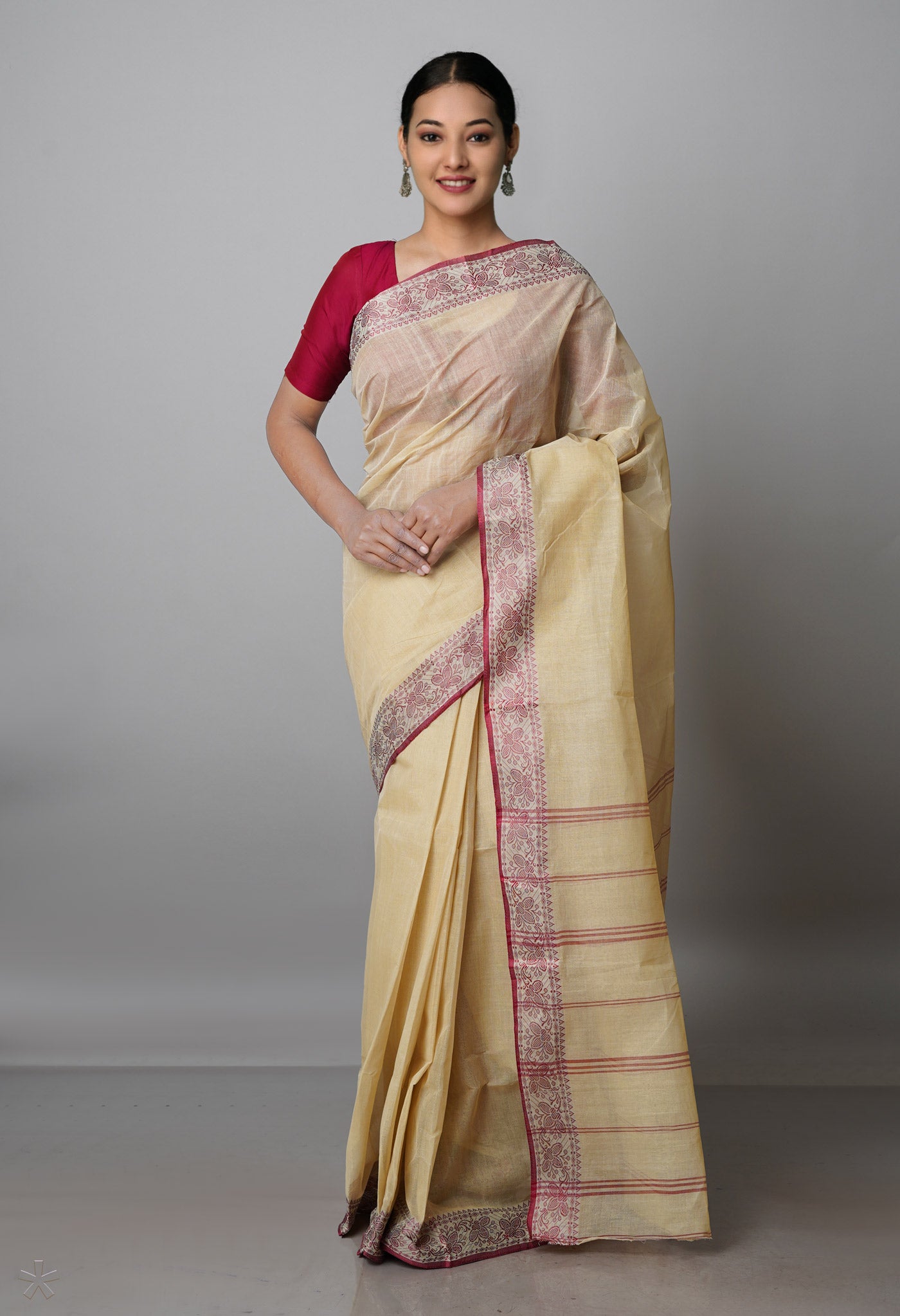 Beige Pure  Handloom Superfine Bengal Cotton Saree-UNM69683