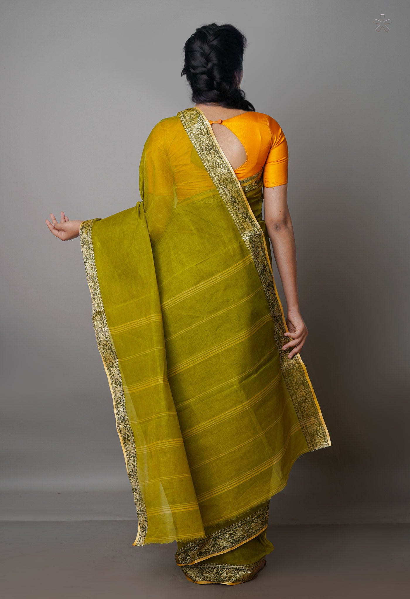 Olive Green Pure Handloom Superfine Bengal Cotton Saree-UNM69685