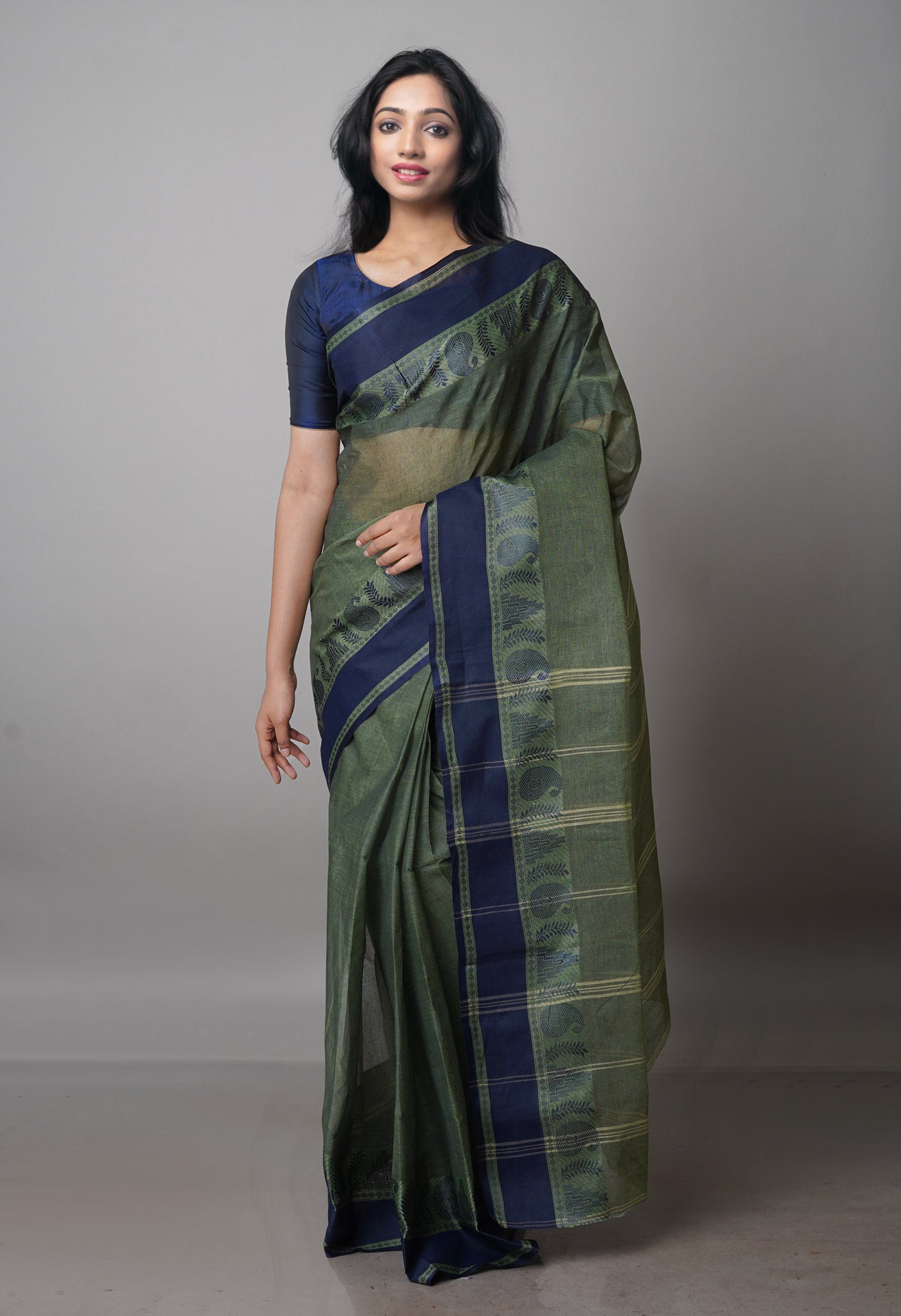 Green Pure Handloom Superfine Bengal Cotton Saree-UNM69715