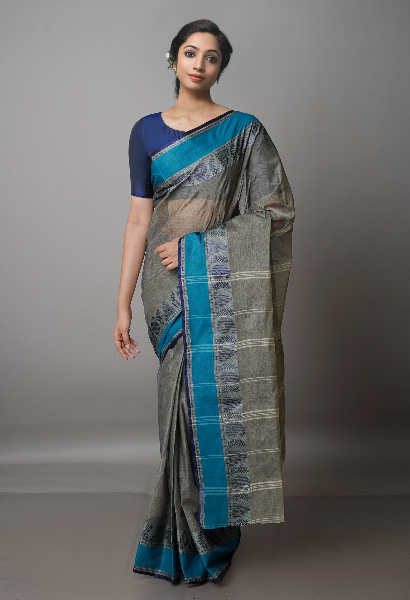 Grey Pure Handloom Superfine Bengal Cotton Saree