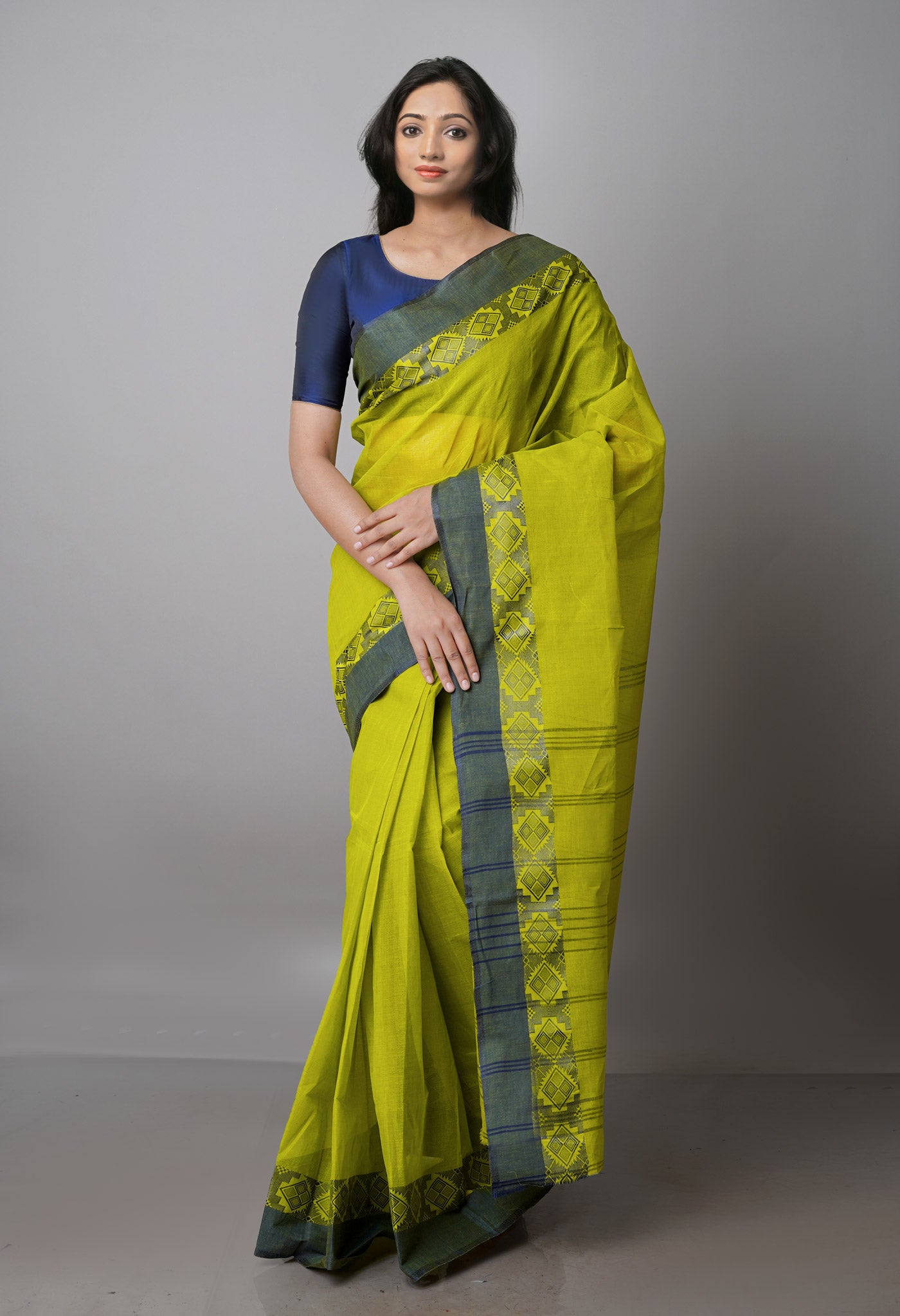 Mehindi Green Pure Handloom Superfine Bengal Cotton Saree-UNM69726