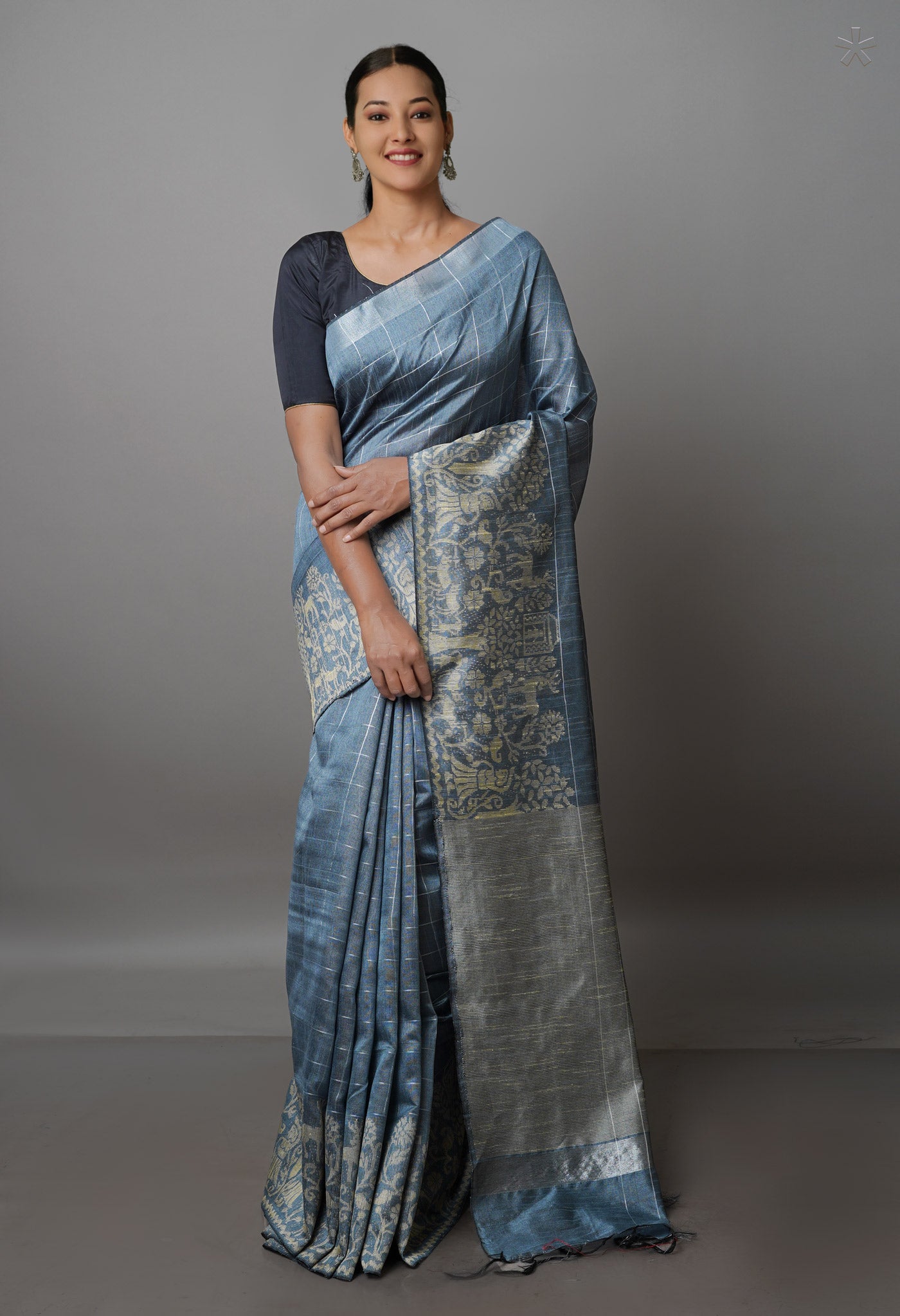 Grey Dupion Silk Saree-UNM69830
