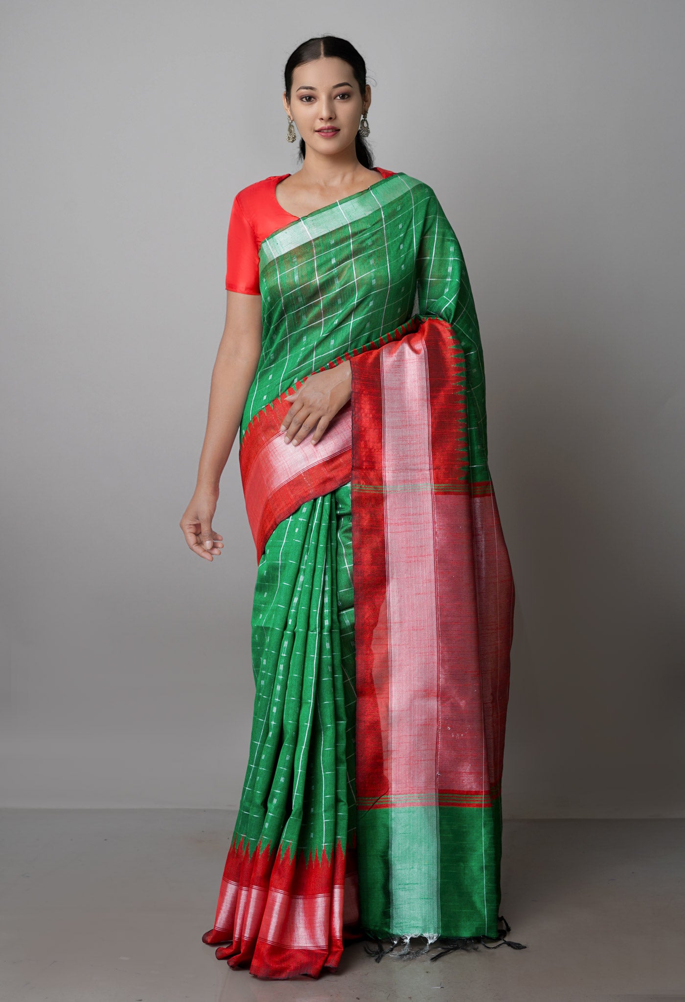 Green Dupion Silk Saree-UNM69834