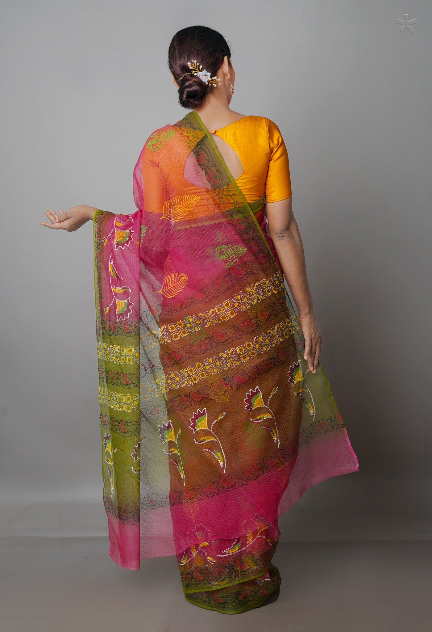 Pink Pure Block Printed Kota Cotton Saree With Kalamkari Blouse Piece-UNM69843