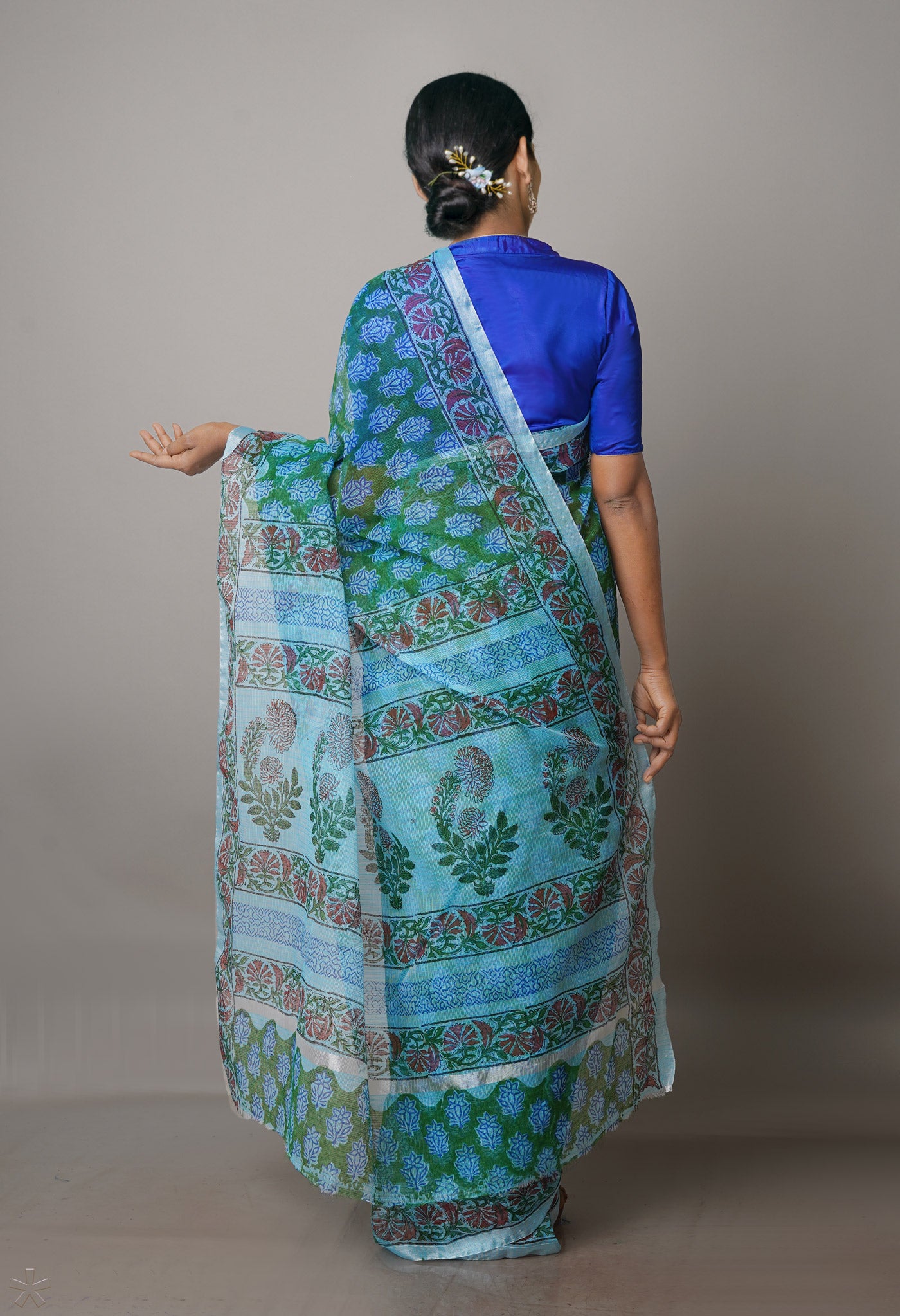 Dark Green Pure Block Printed Kota Cotton Saree-UNM69855