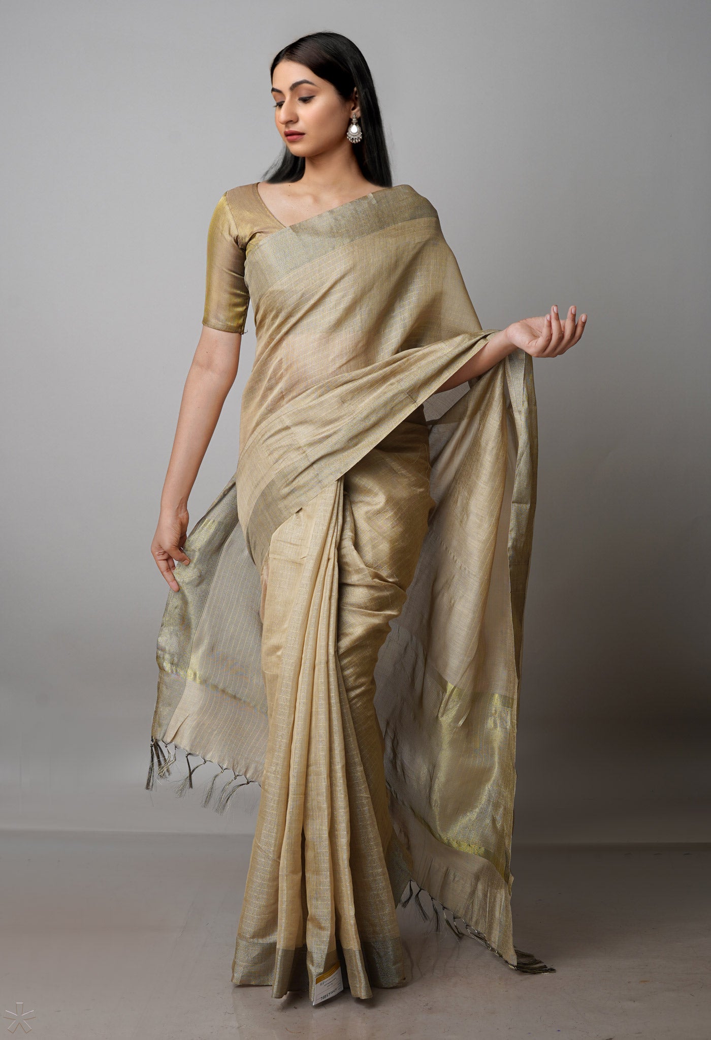 Brandon Beige Chanderi Sico Saree-UNM69886