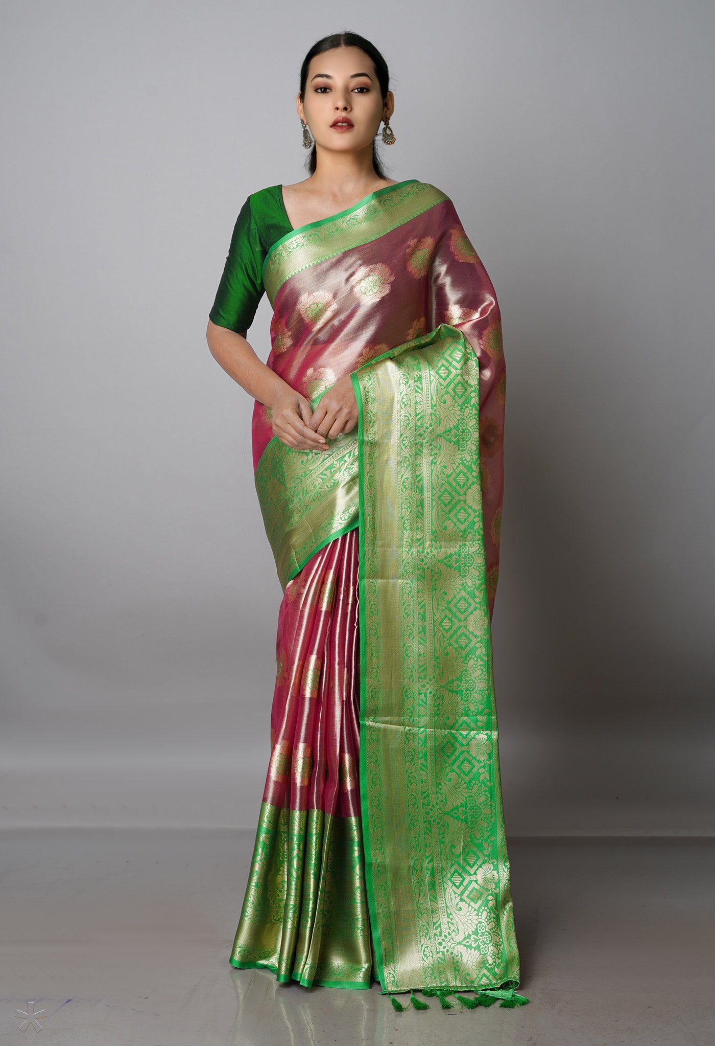 Peach Pink Fancy Banarasi Organza Saree-UNM69891