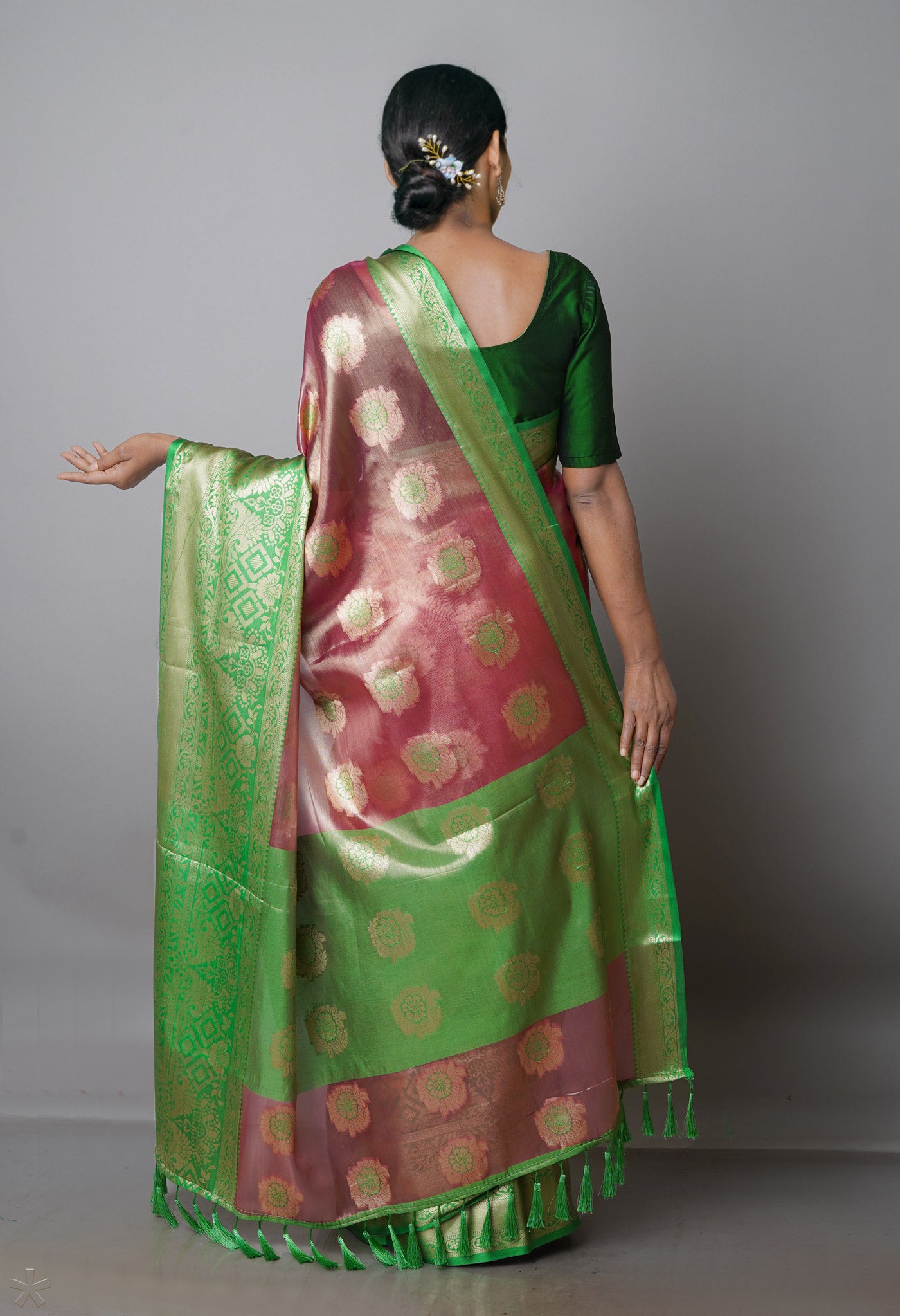 Peach Pink Fancy Banarasi Organza Saree-UNM69891