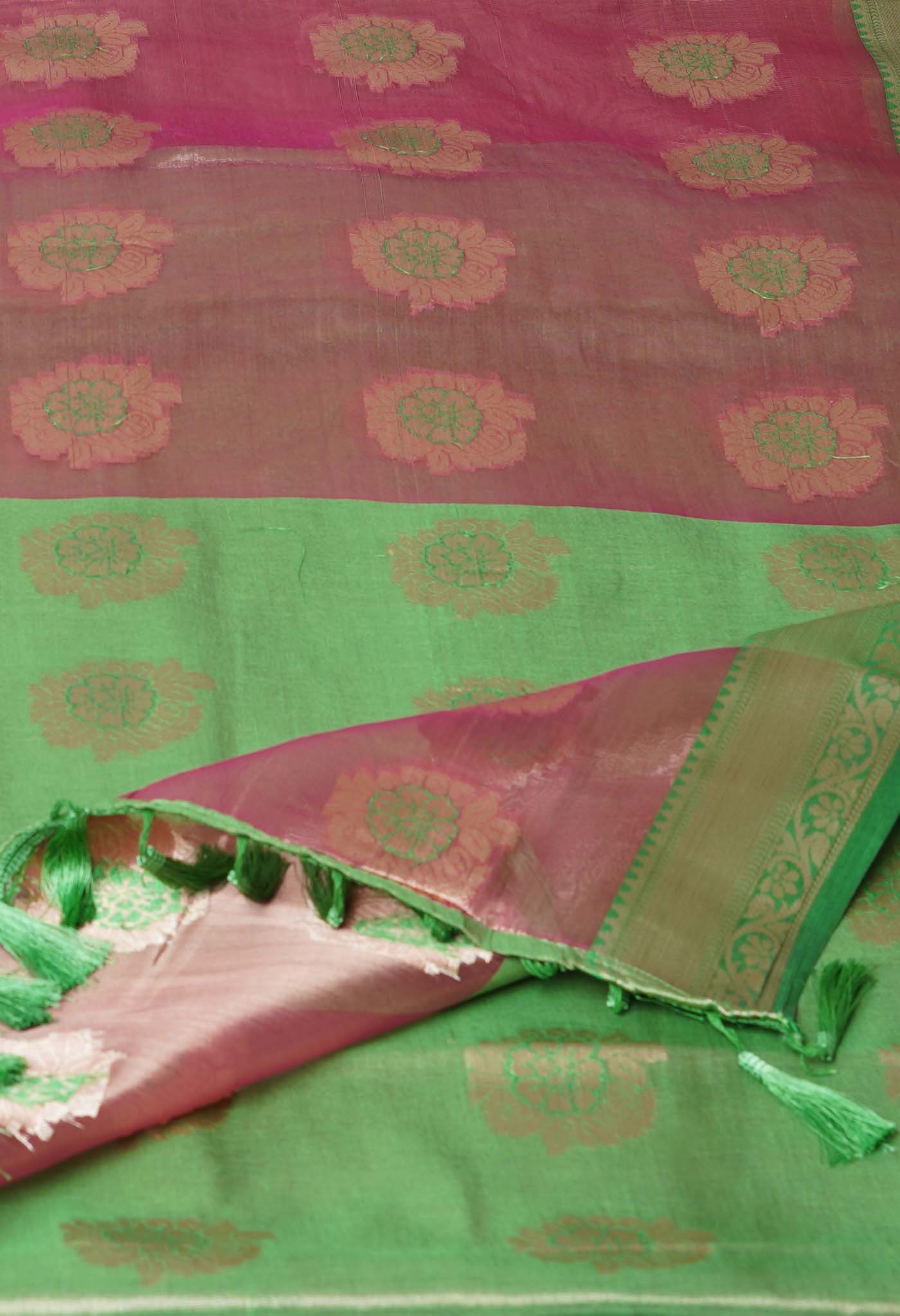 Peach Pink Fancy Banarasi Organza Saree-UNM69891