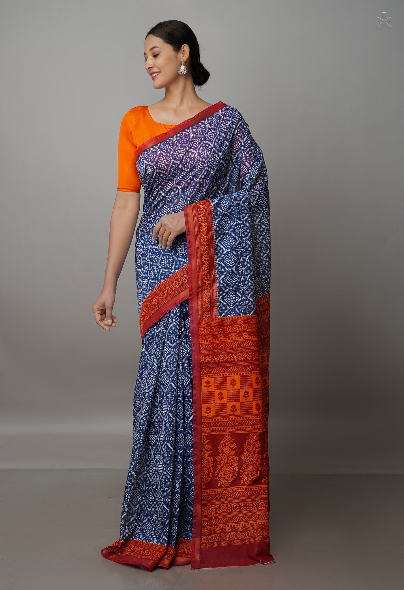 Navy Blue Screen Printed Chanderi Sico Saree