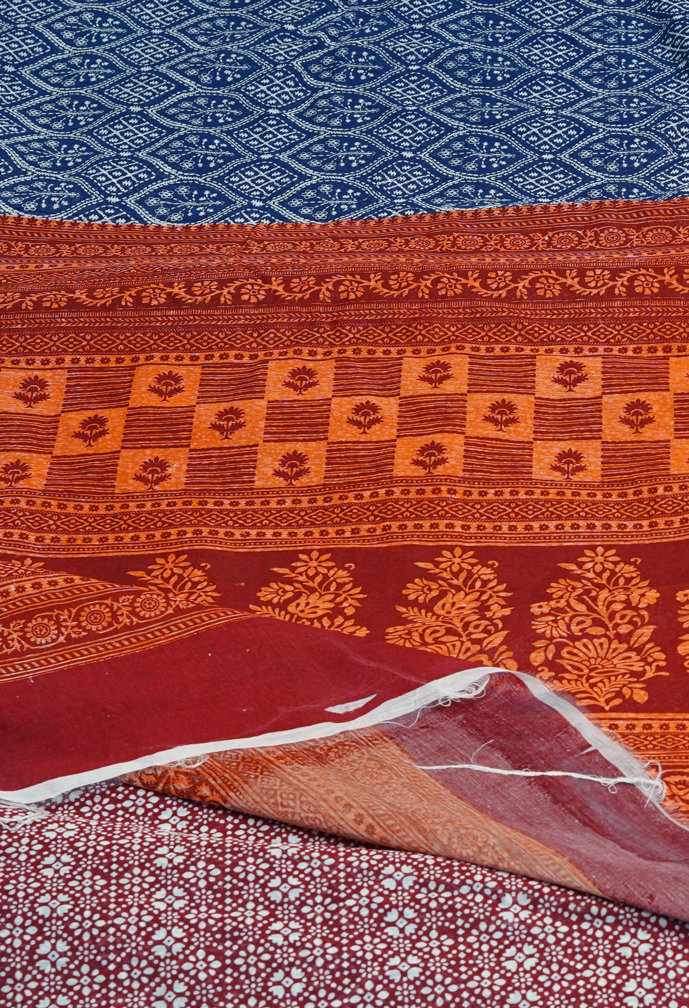 Navy Blue Screen Printed Chanderi Sico Saree