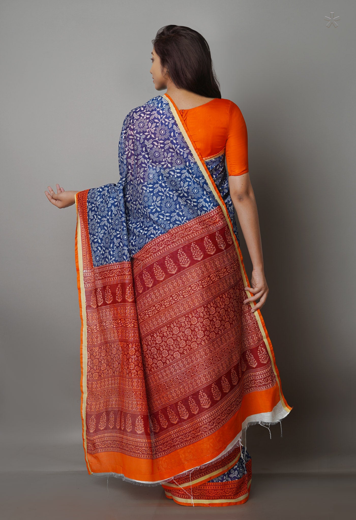 Navy Blue Screen Printed Chanderi Sico Saree