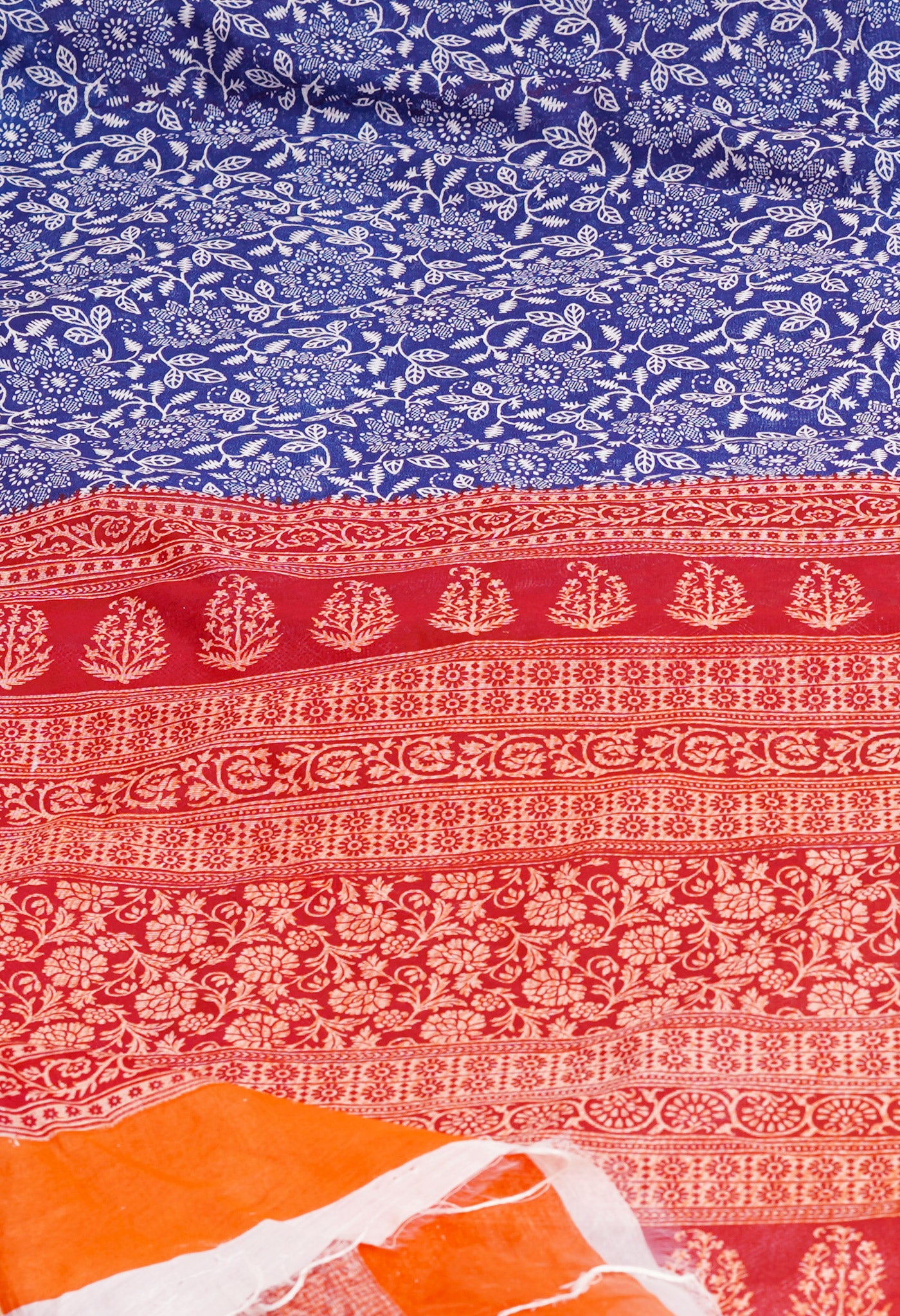 Navy Blue Screen Printed Chanderi Sico Saree