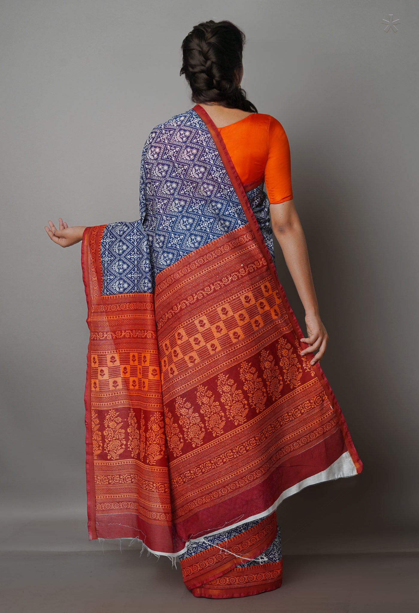Navy Blue Screen Printed Chanderi Sico Saree