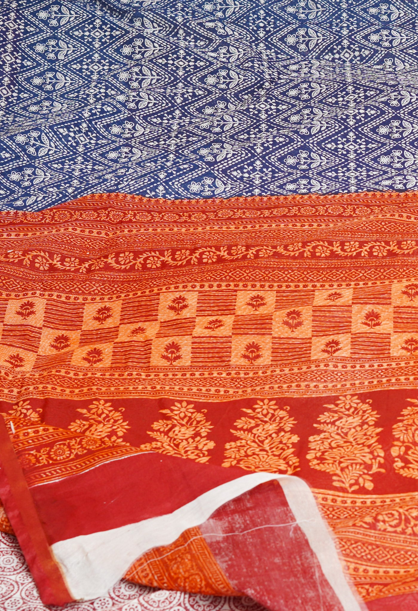 Navy Blue Screen Printed Chanderi Sico Saree