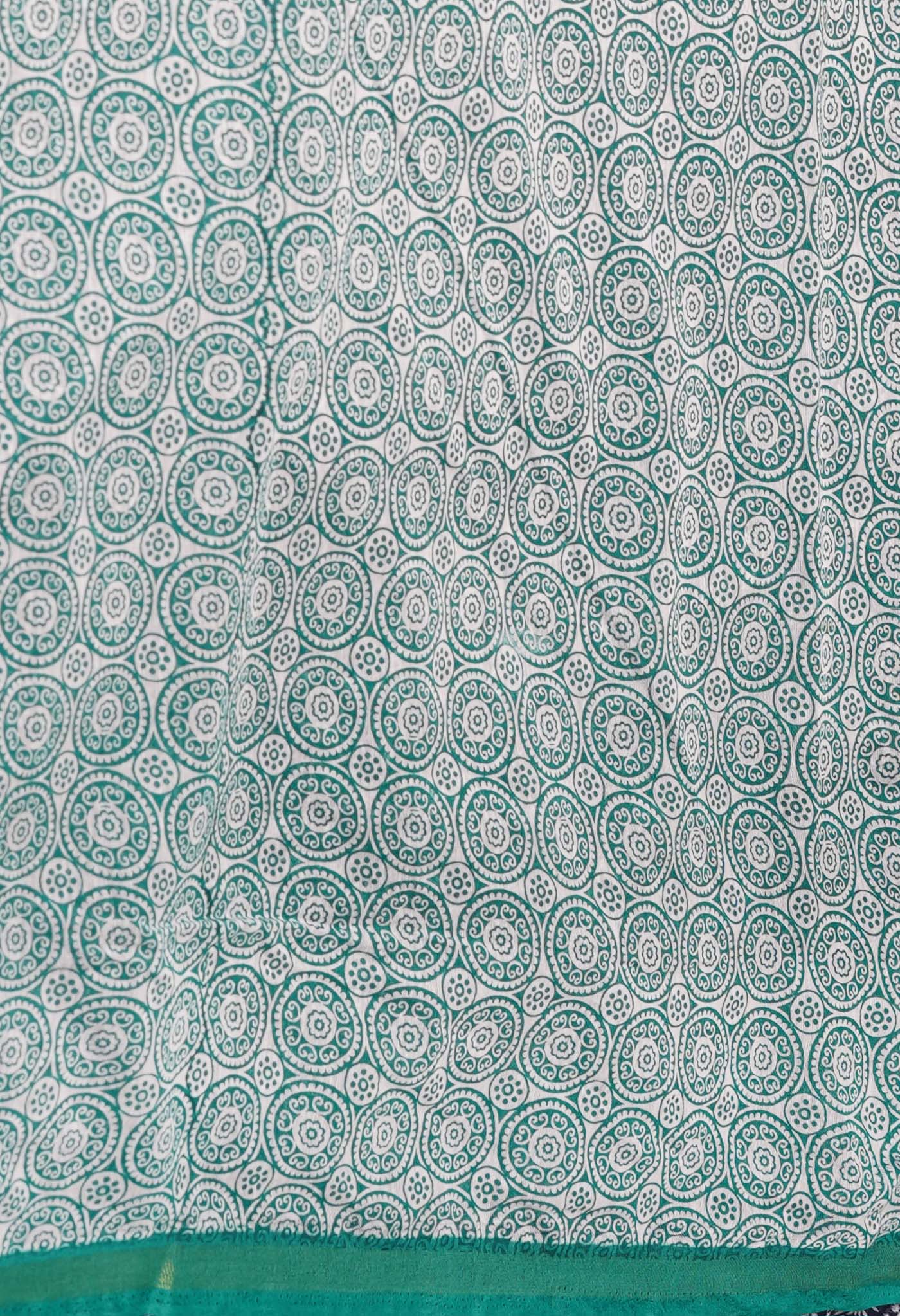 Navy Blue Screen Printed Chanderi Sico Saree