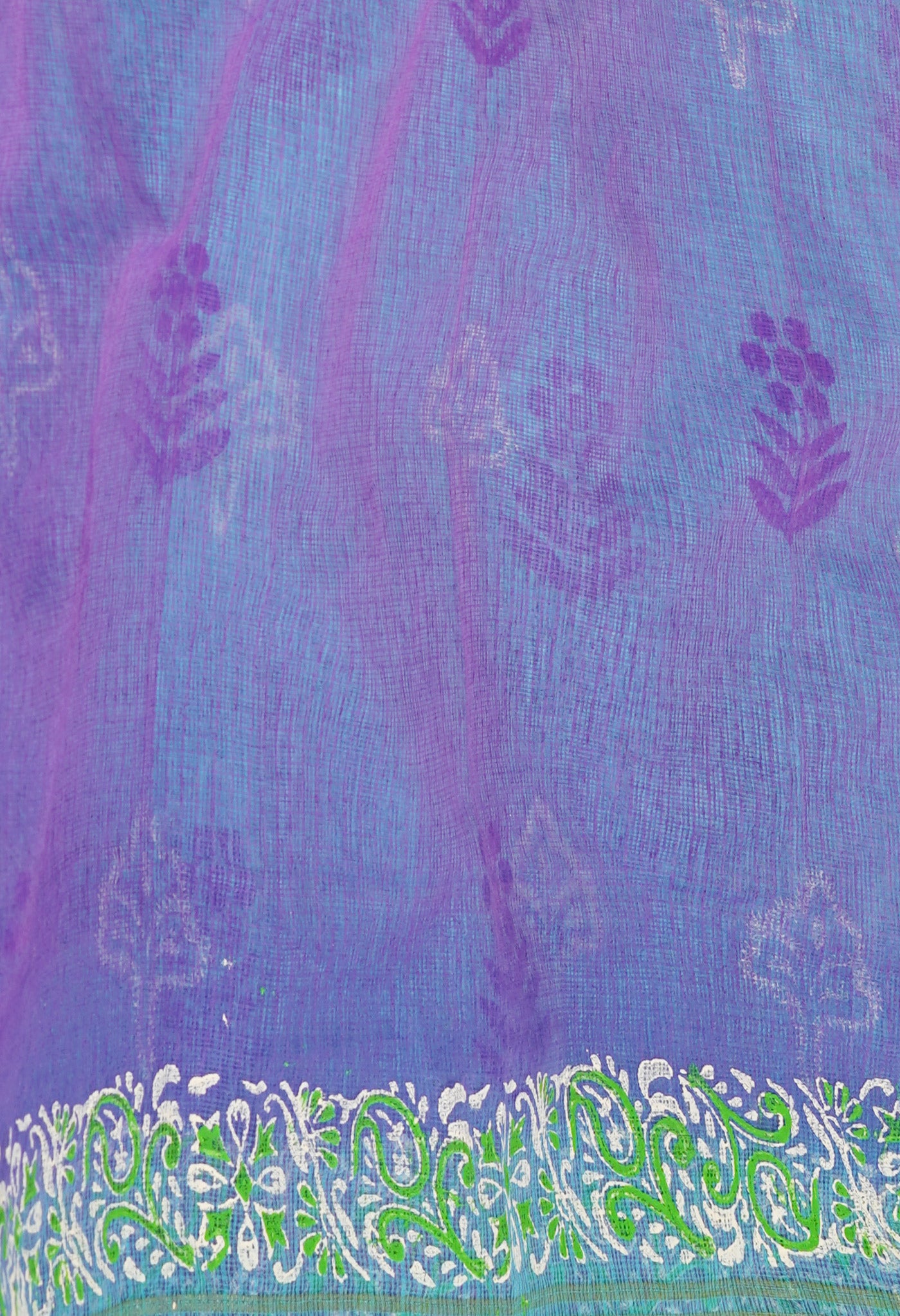 Turquoise Blue Pure Block Printed Kota Cotton Saree-UNM69913
