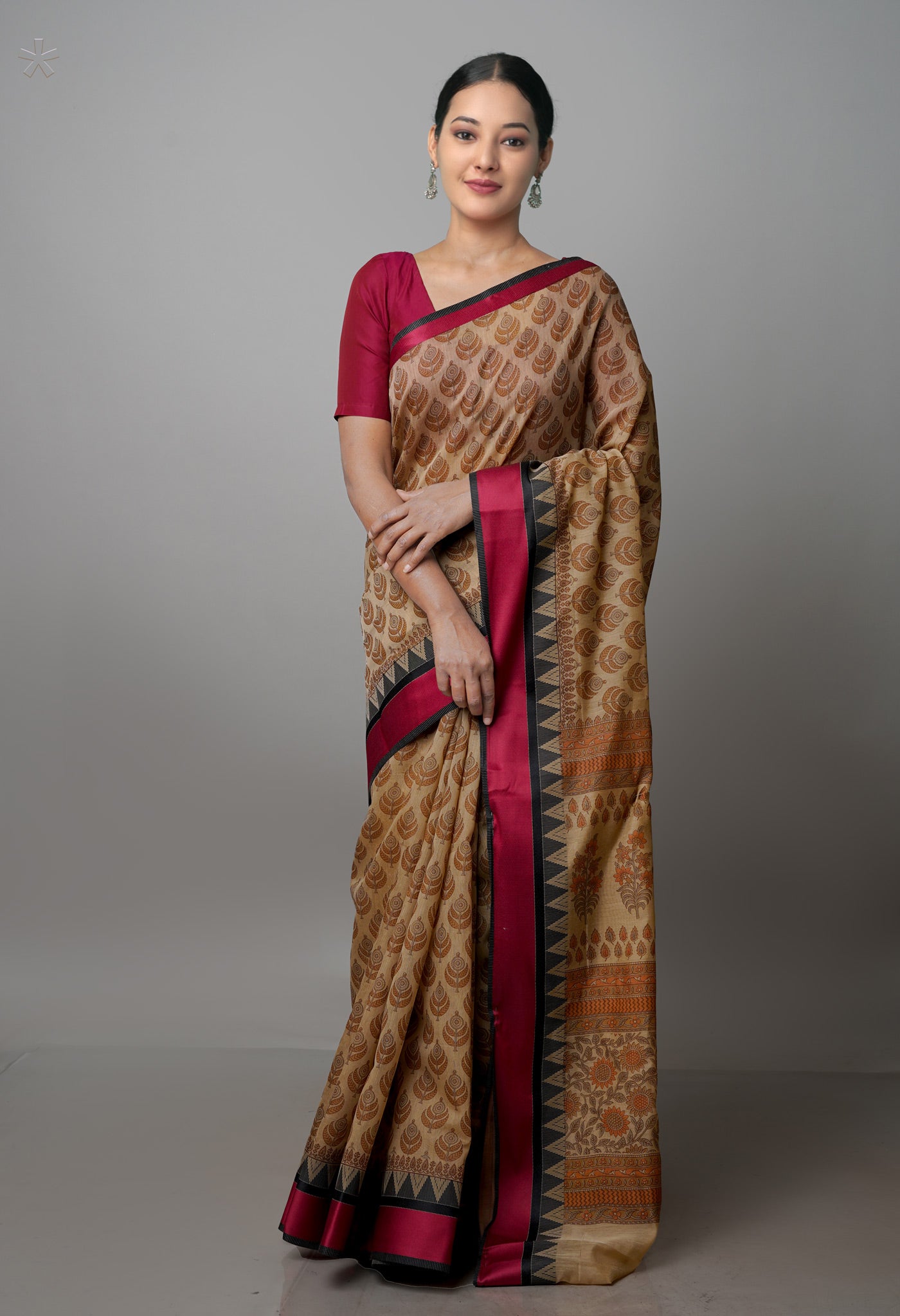 Beaver Brown  Screen Printed Chanderi Sico Saree-UNM69916