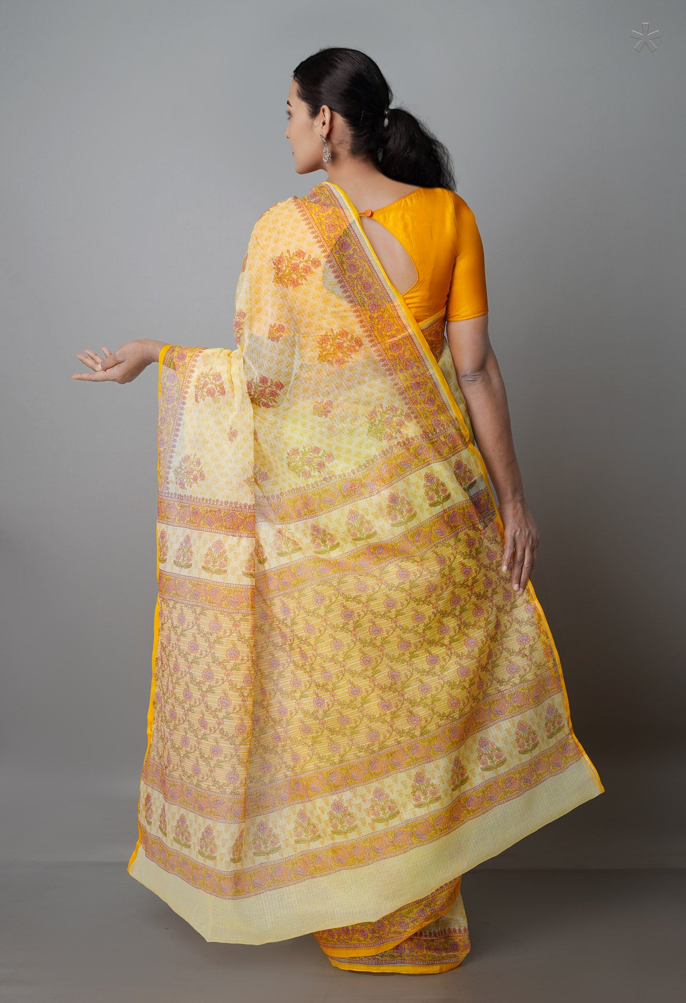 Pale Yellow Pure Block Printed Kota Cotton Saree-UNM69917