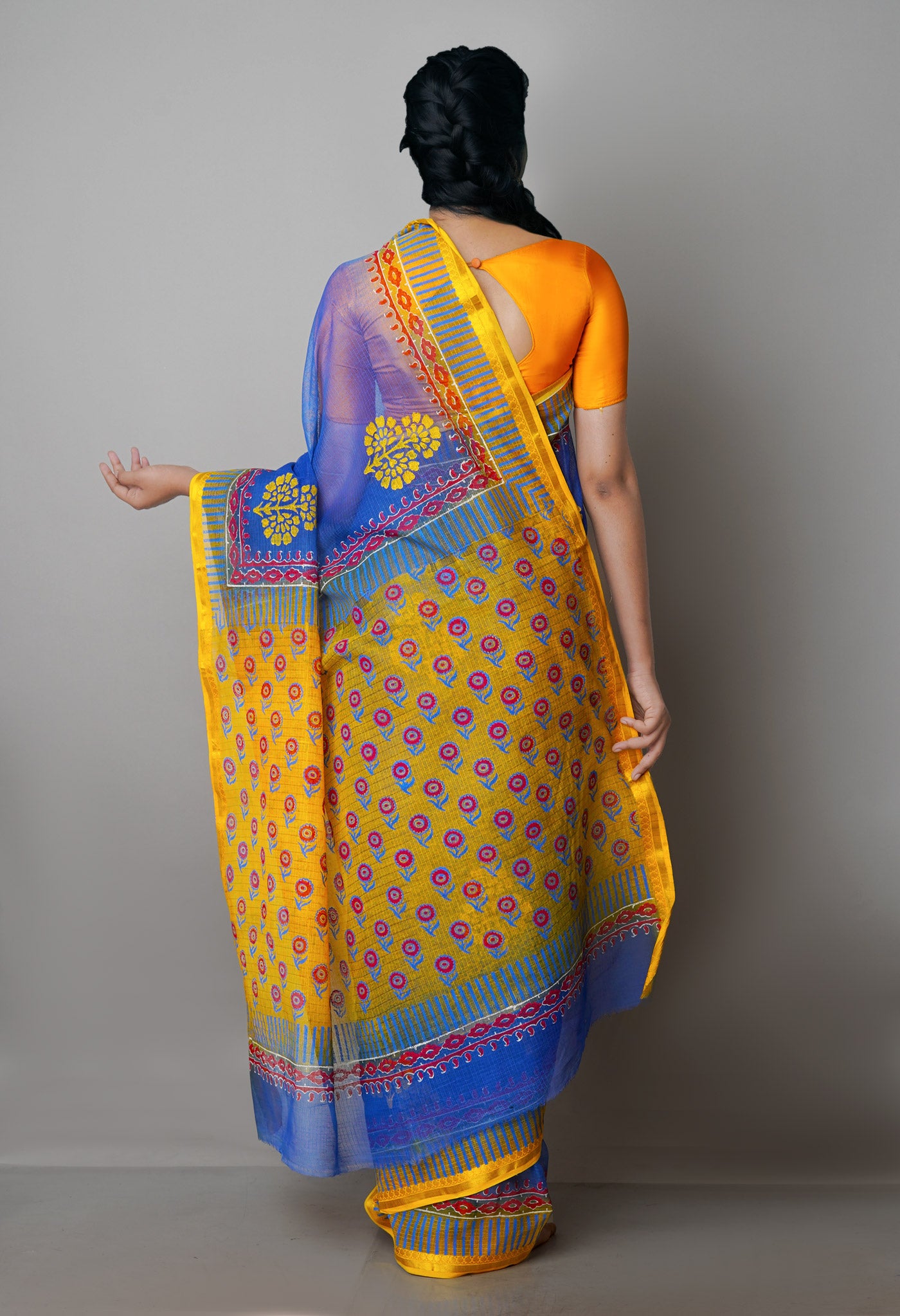 Dark Blue Pure Block Printed Kota Cotton Saree-UNM69948