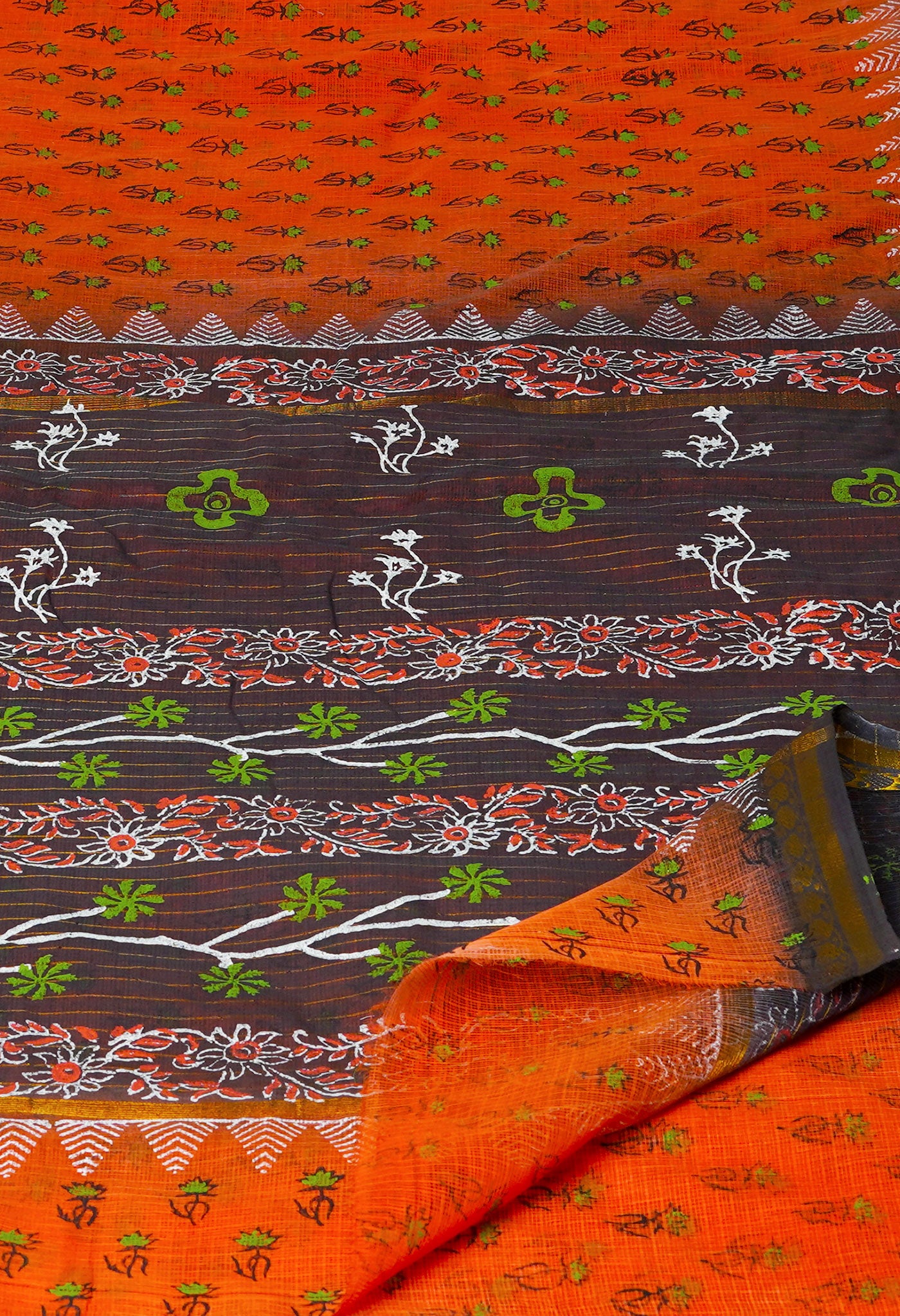 Orange Pure Block Printed Kota Cotton Saree-UNM69950