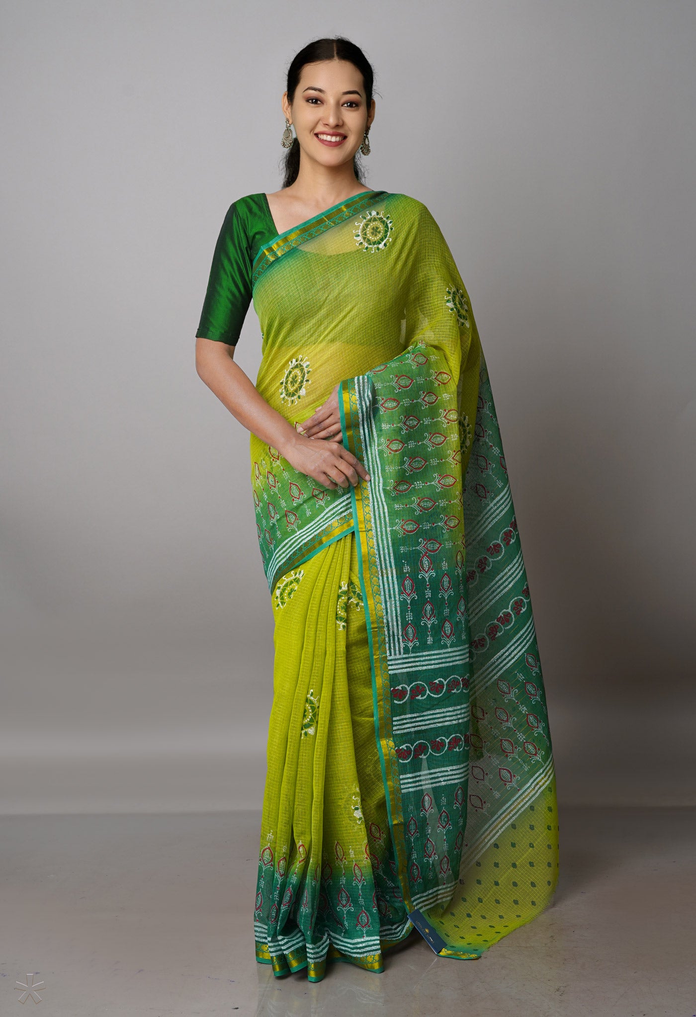 Mehindi Green Pure Block Printed Kota Cotton Saree-UNM69953