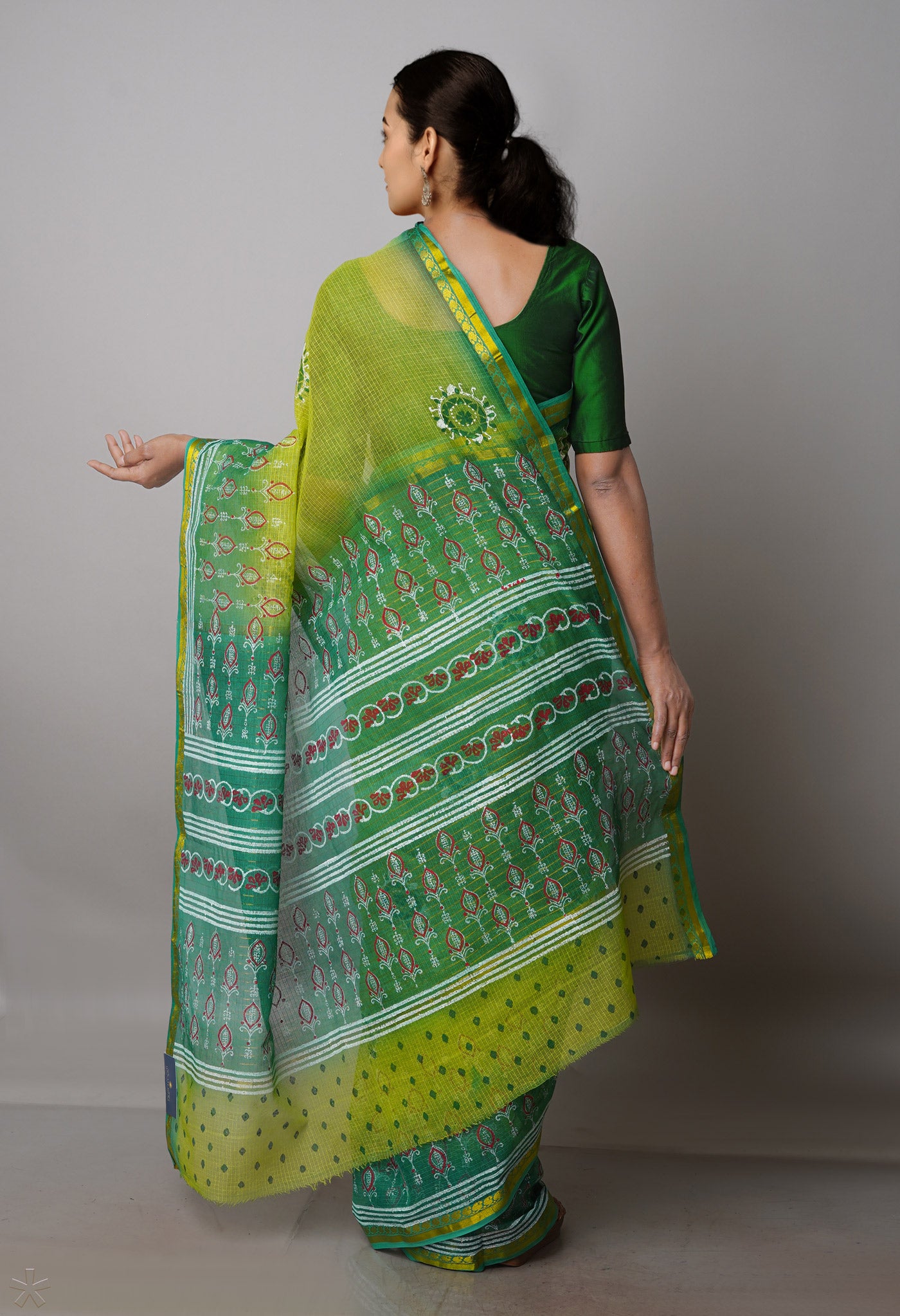 Mehindi Green Pure Block Printed Kota Cotton Saree-UNM69953