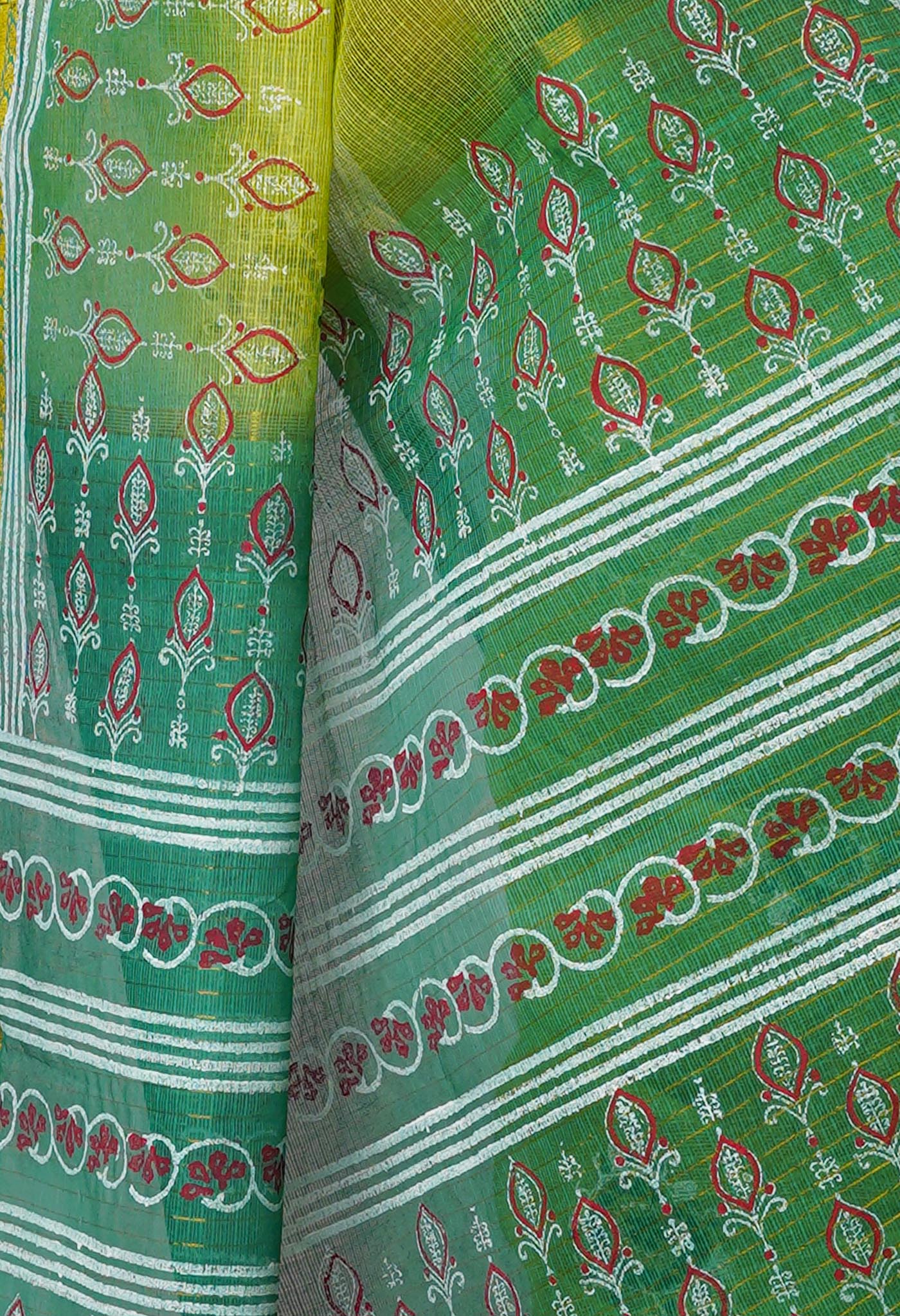 Mehindi Green Pure Block Printed Kota Cotton Saree-UNM69953