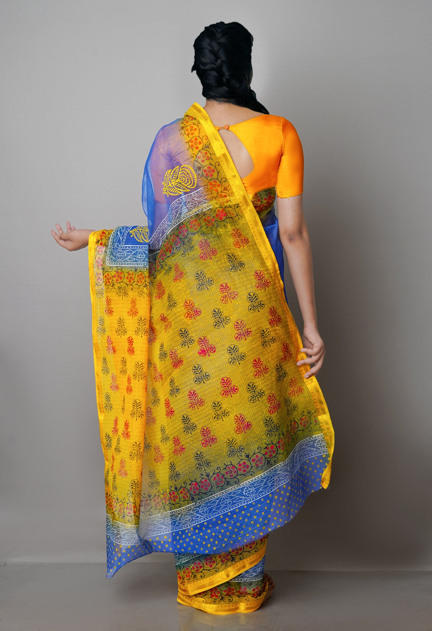 Dark Blue Pure Block Printed Kota Cotton Saree-UNM69962