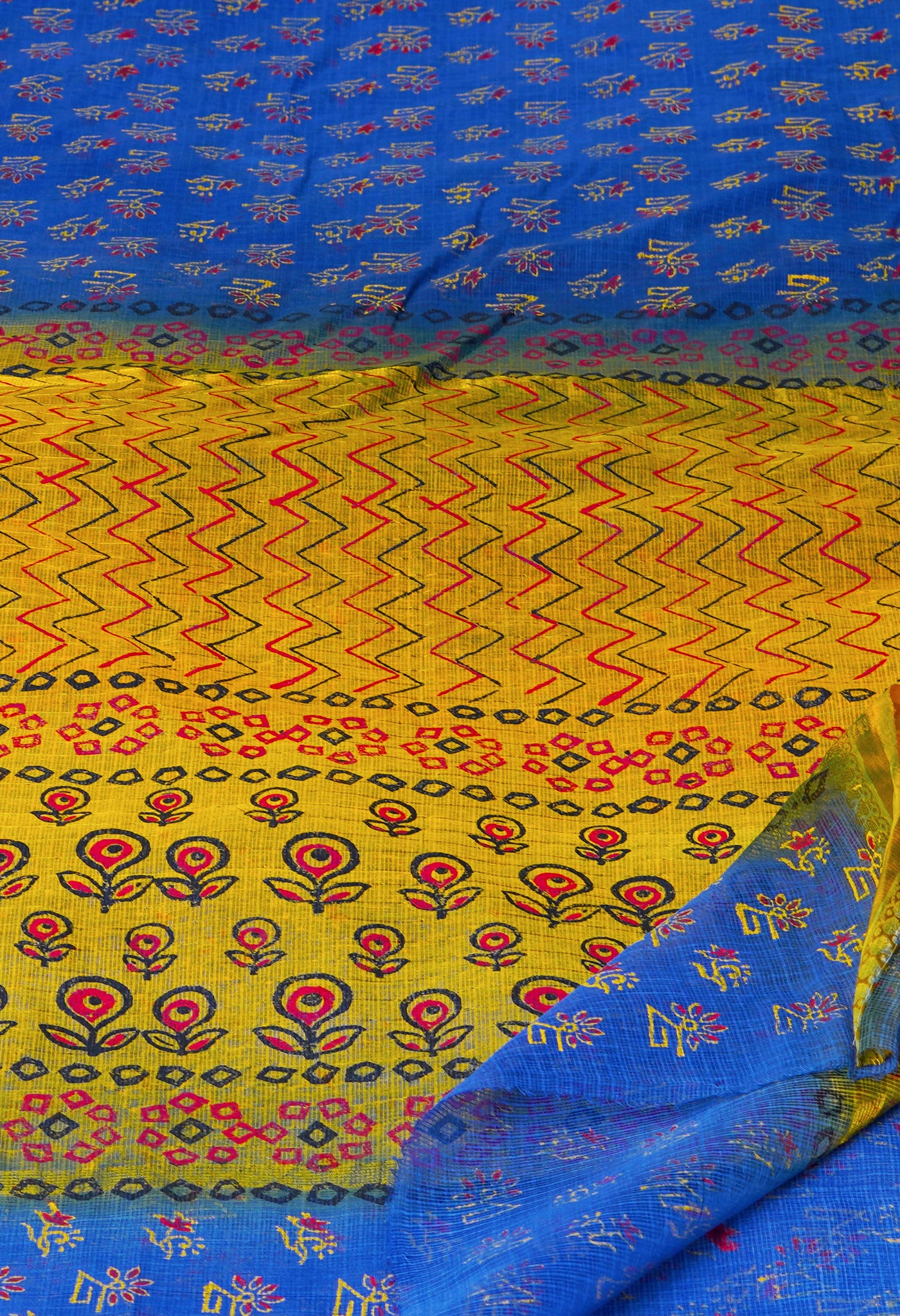 Dark Blue Pure Block Printed Kota Cotton Saree-UNM69966