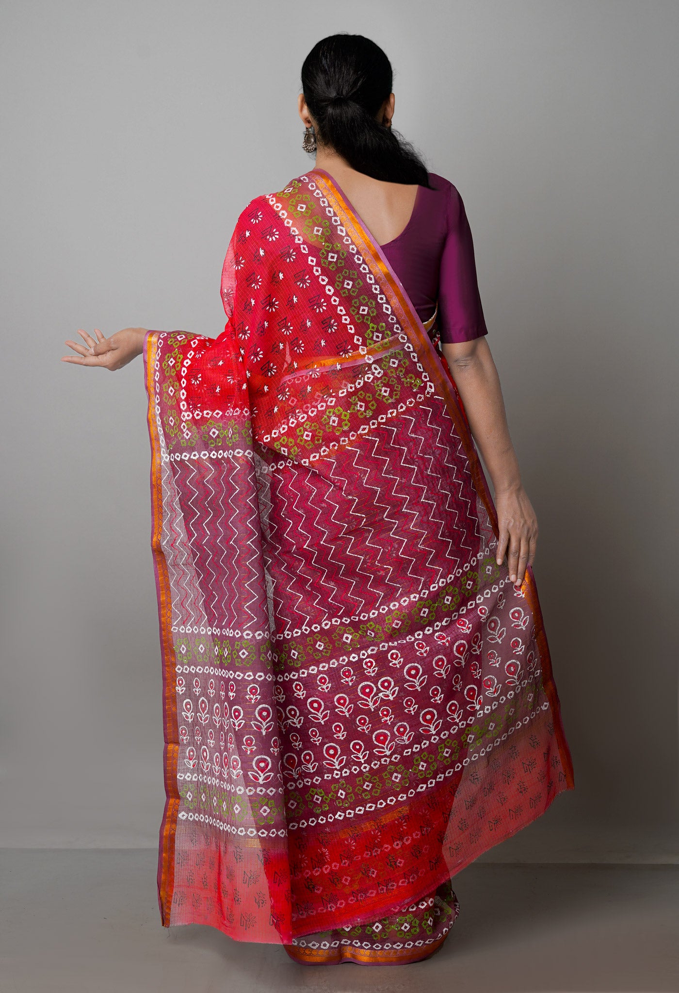 Red Pure Block Printed Kota Cotton Saree-UNM69967