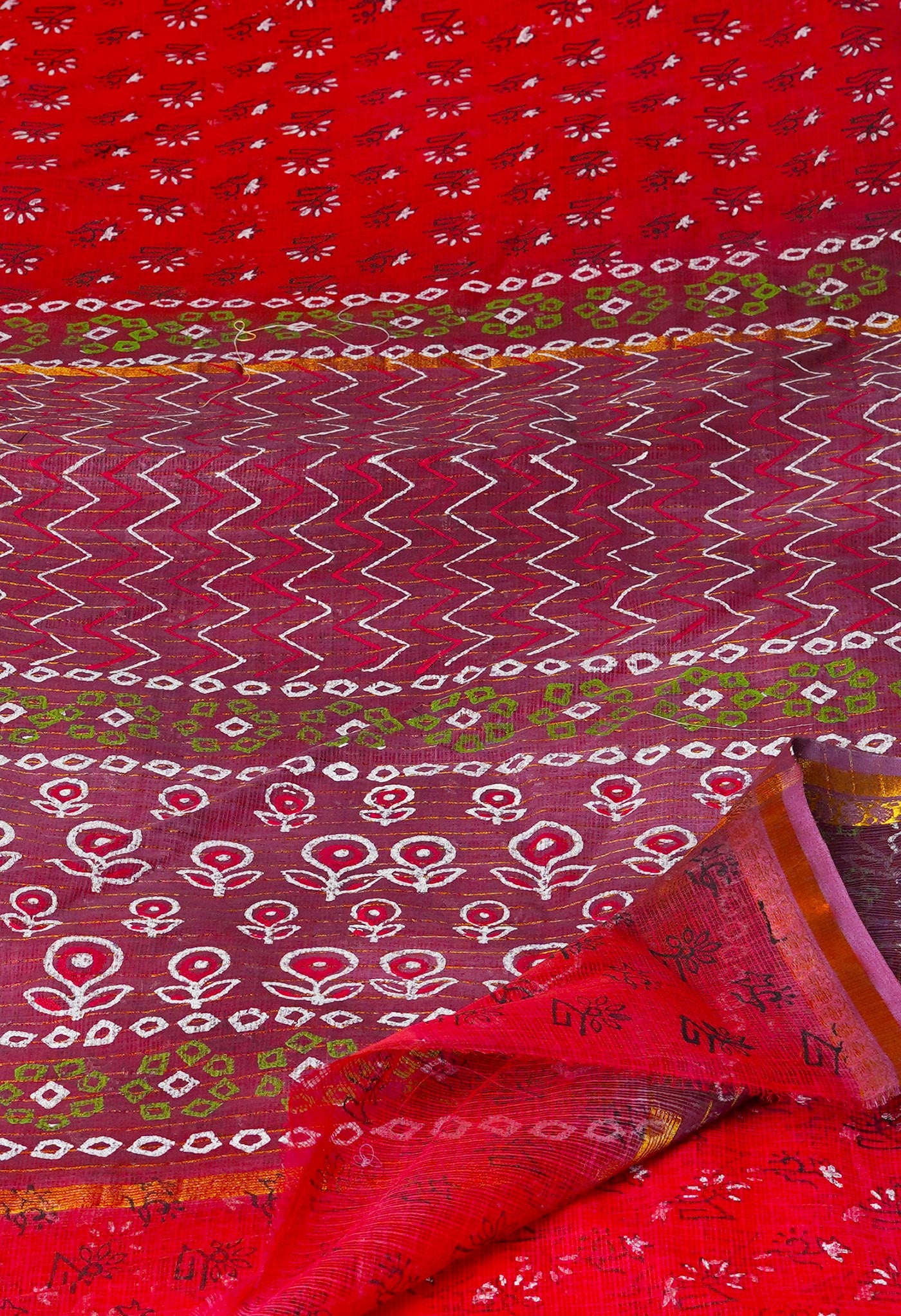 Red Pure Block Printed Kota Cotton Saree-UNM69967