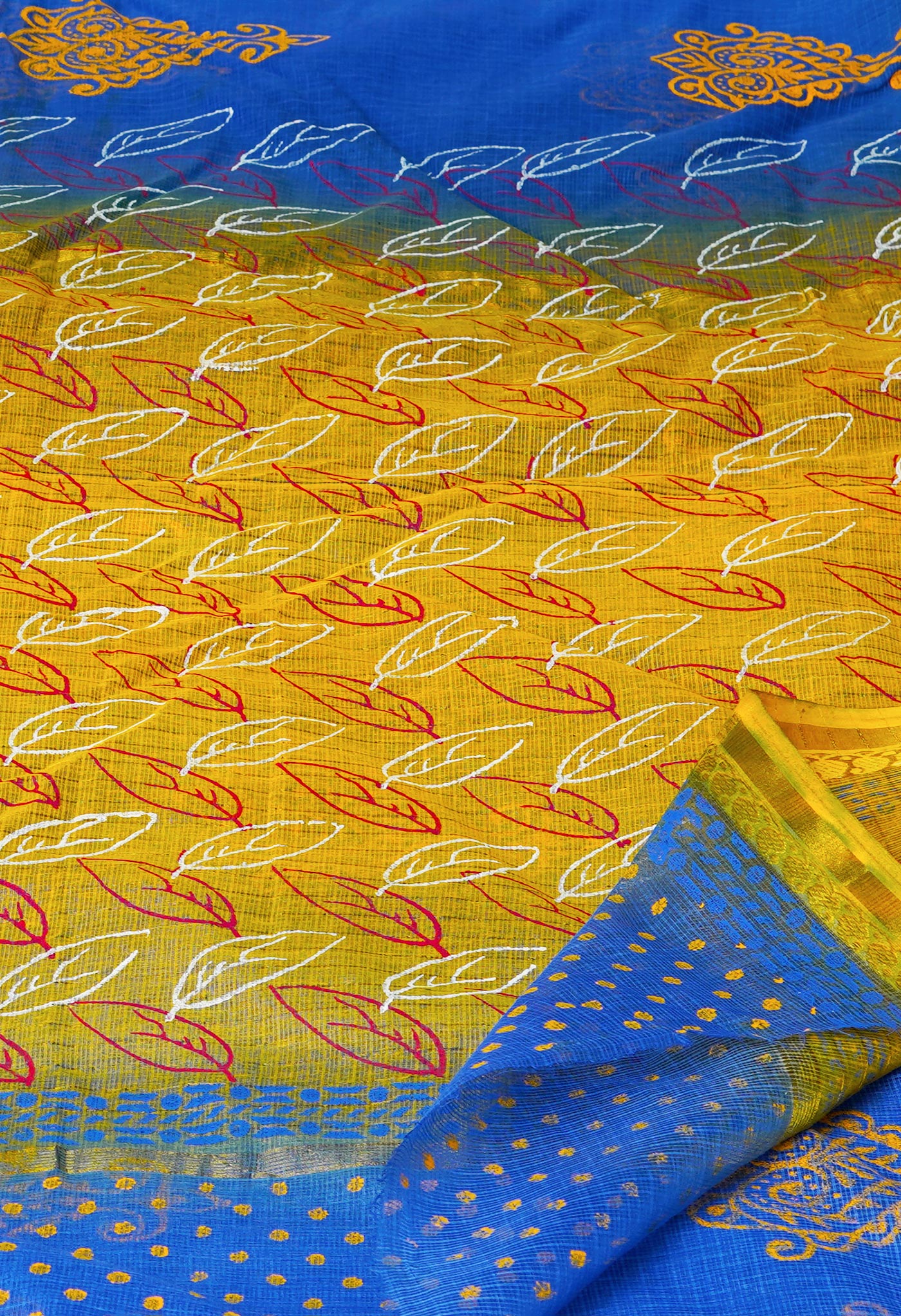 Dark Blue Pure Block Printed Kota Cotton Saree-UNM69971
