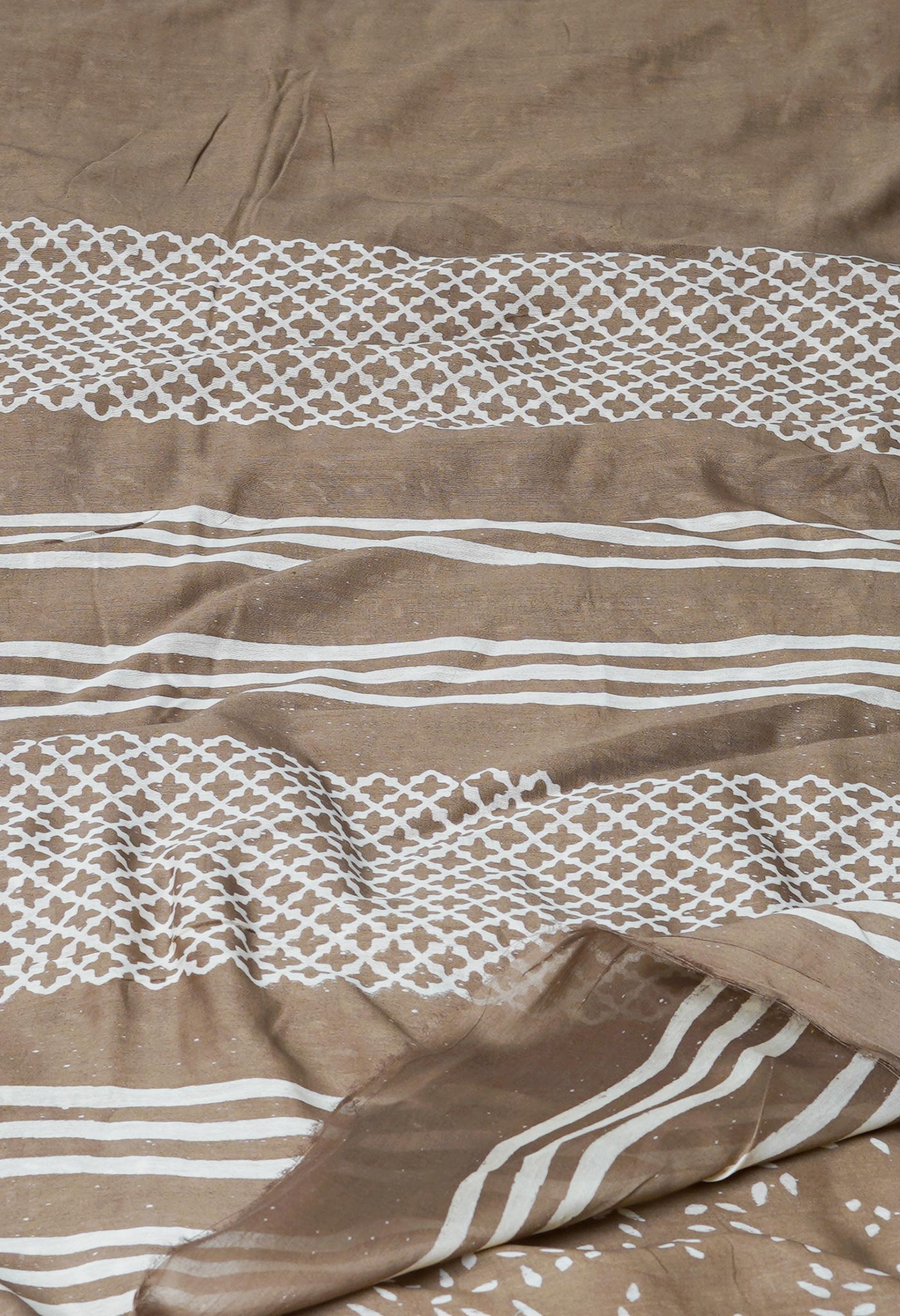 Pale Brown Pure Block Printed Chanderi Sico Saree-UNM69987