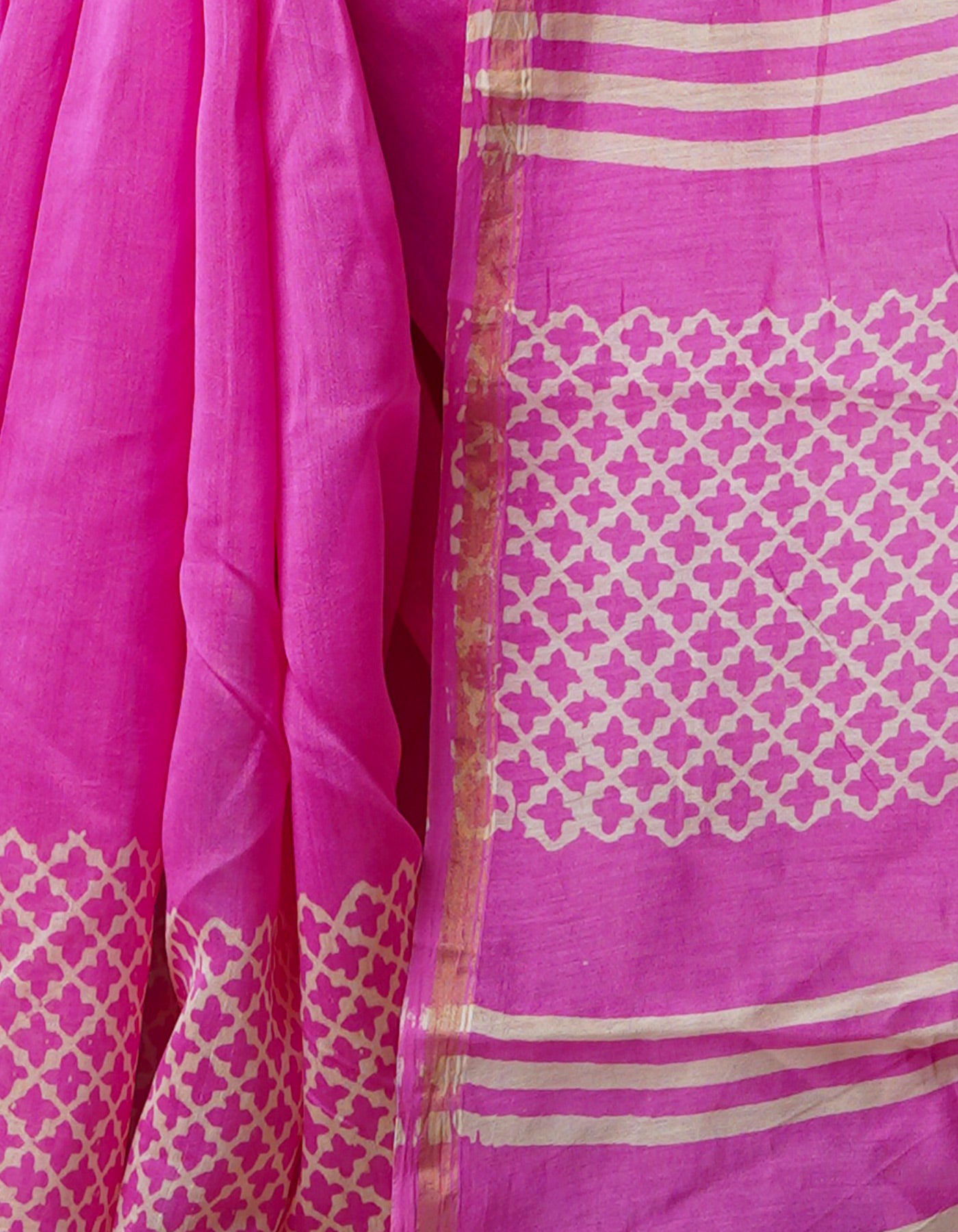 Pink Pure Block Printed Chanderi Sico Saree