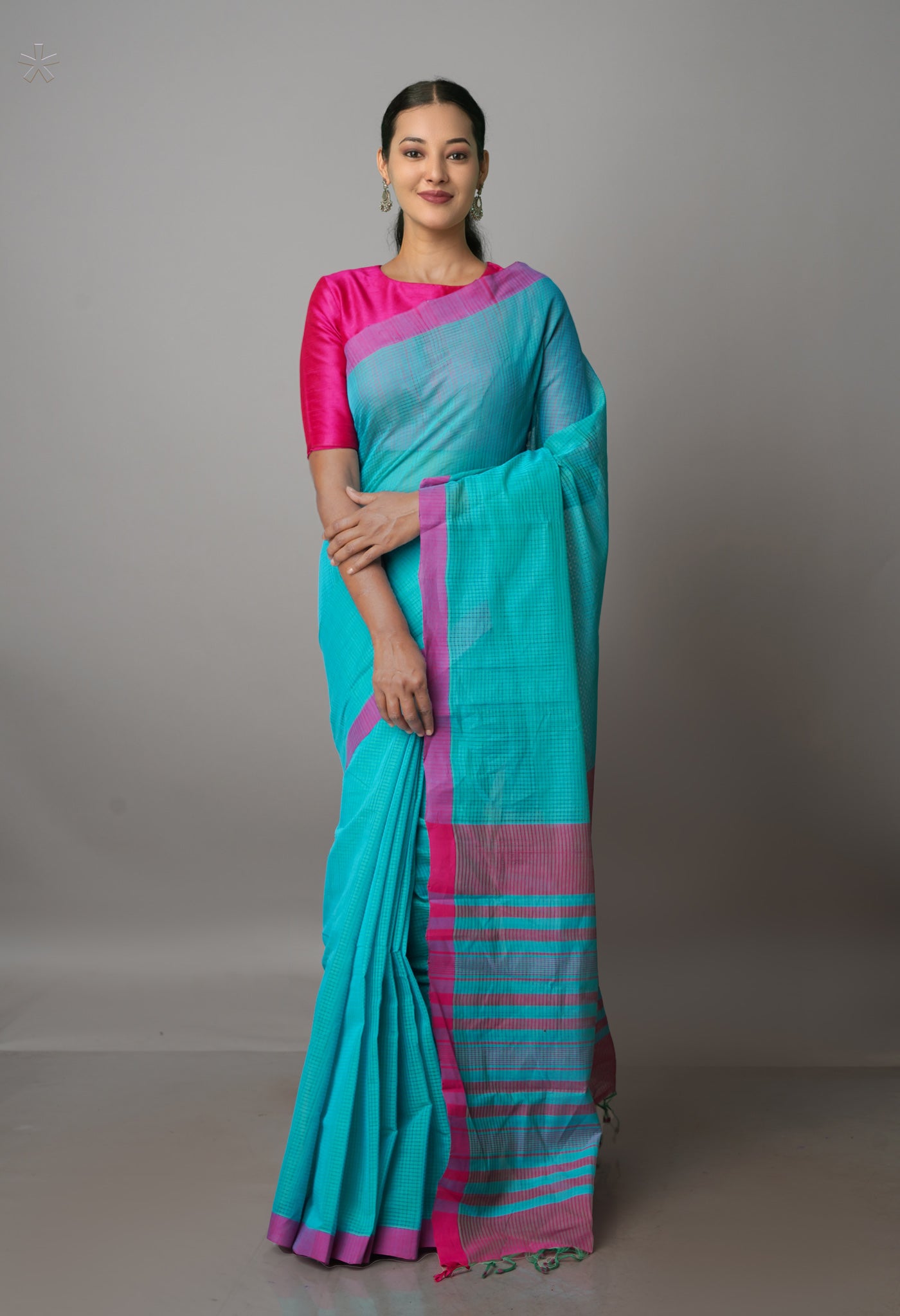 Sea Green Pure Handloom Mangalagiri Cotton Saree-UNM70028