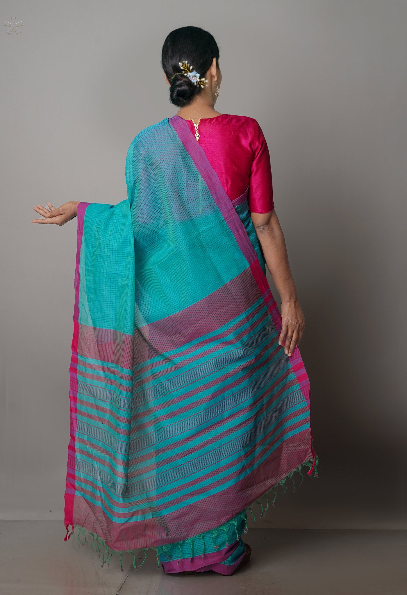Sea Green Pure Handloom Mangalagiri Cotton Saree-UNM70028