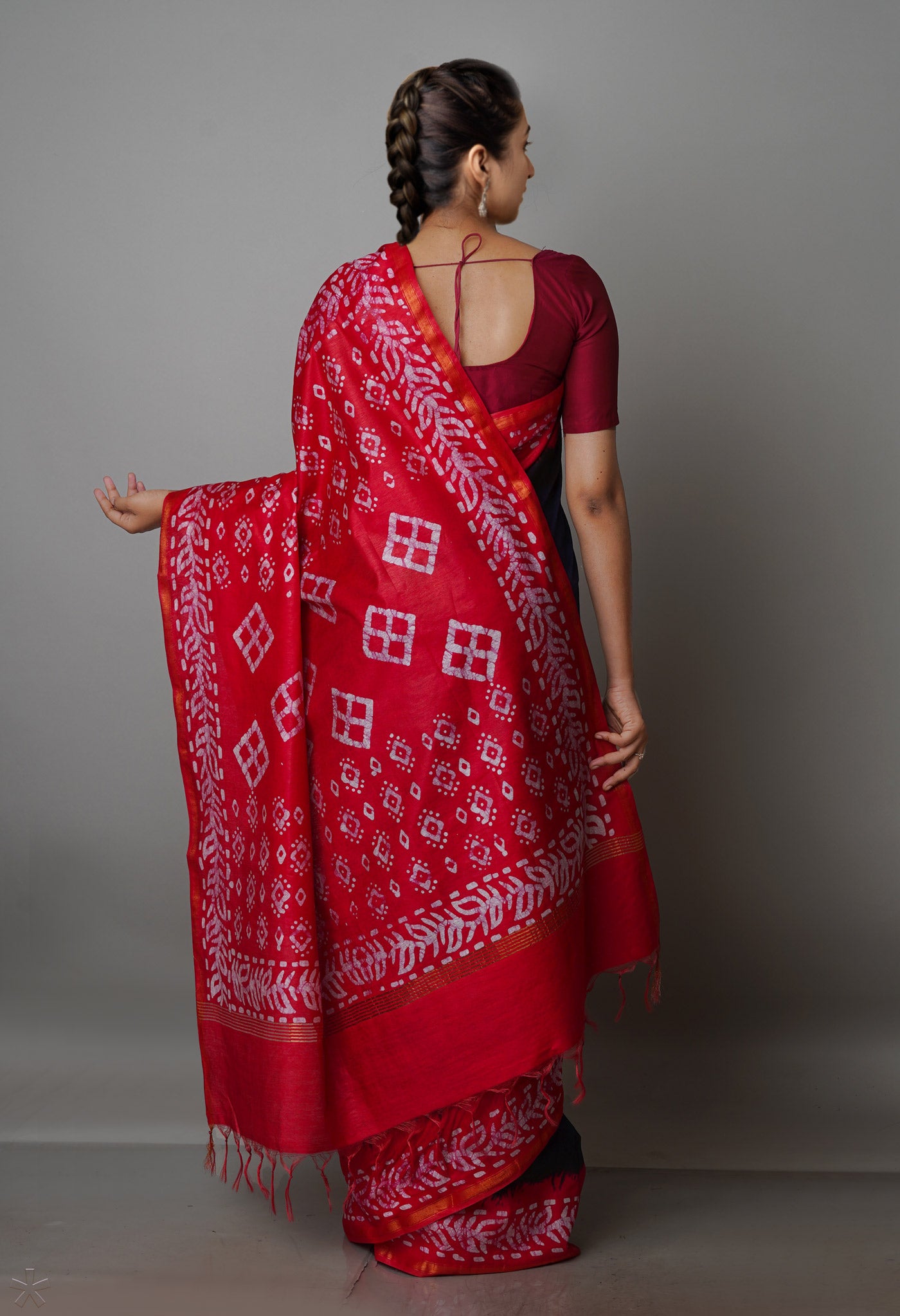 Navy Blue-Pink Pure Batik Chanderi Silk Saree-UNM70043