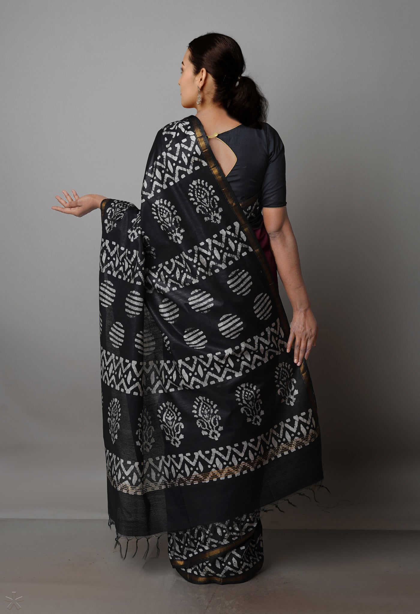 Burgundy-Black Pure Batik Chanderi Silk Saree-UNM70072