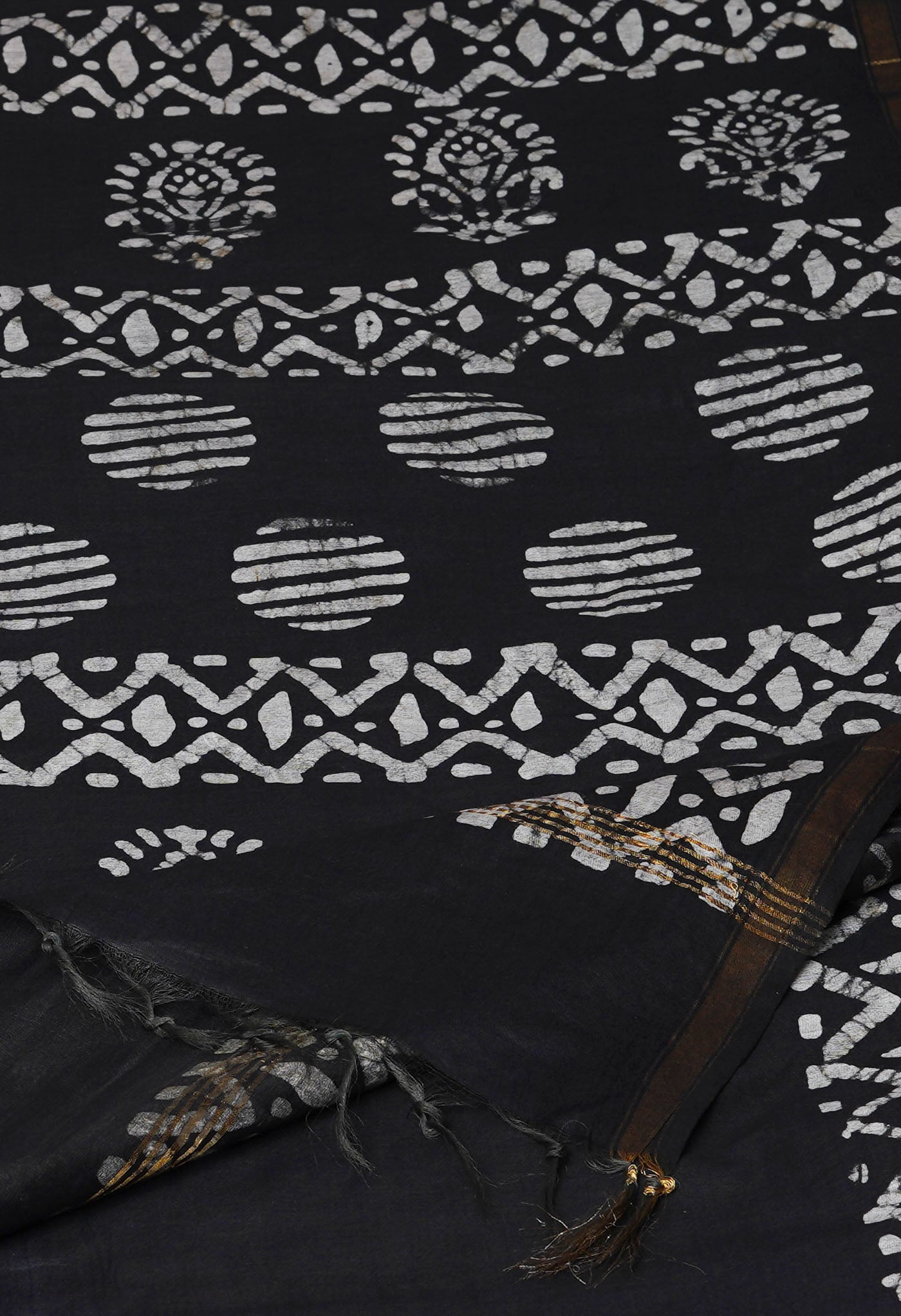 Burgundy-Black Pure Batik Chanderi Silk Saree-UNM70072