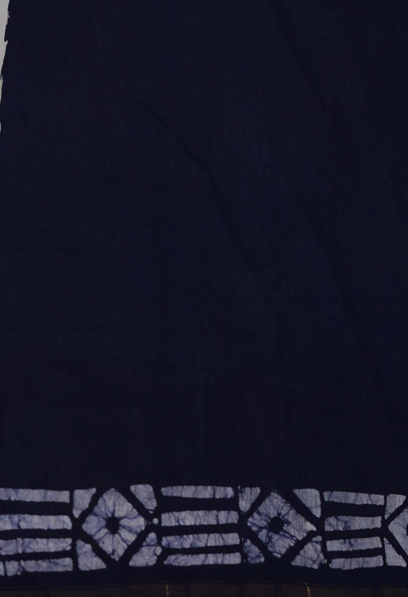 Sea GreenNavy Blue Pure Batik Chanderi Silk Saree-UNM70077