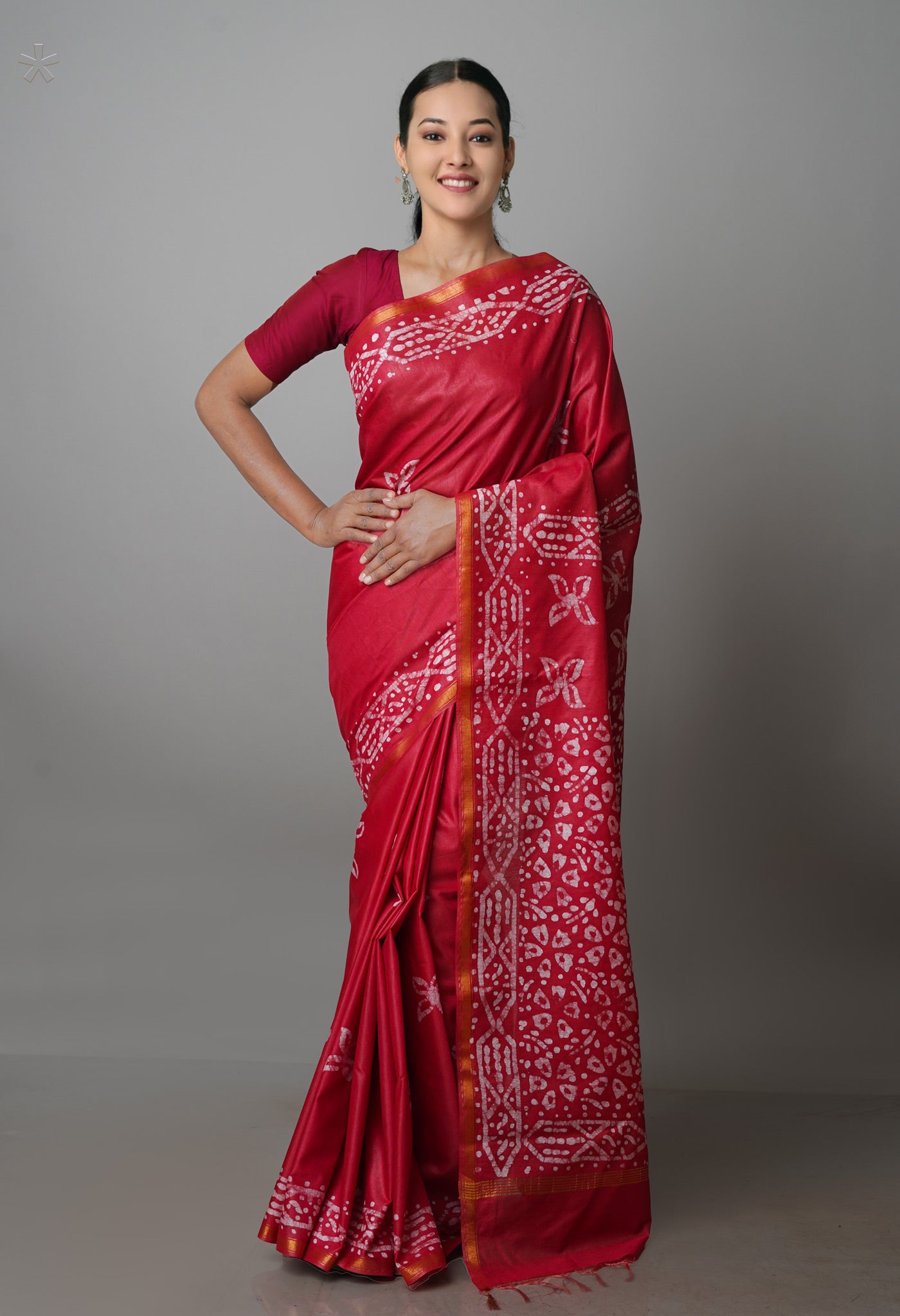 Burgundy Pure Batik Chanderi Silk Saree-UNM70104