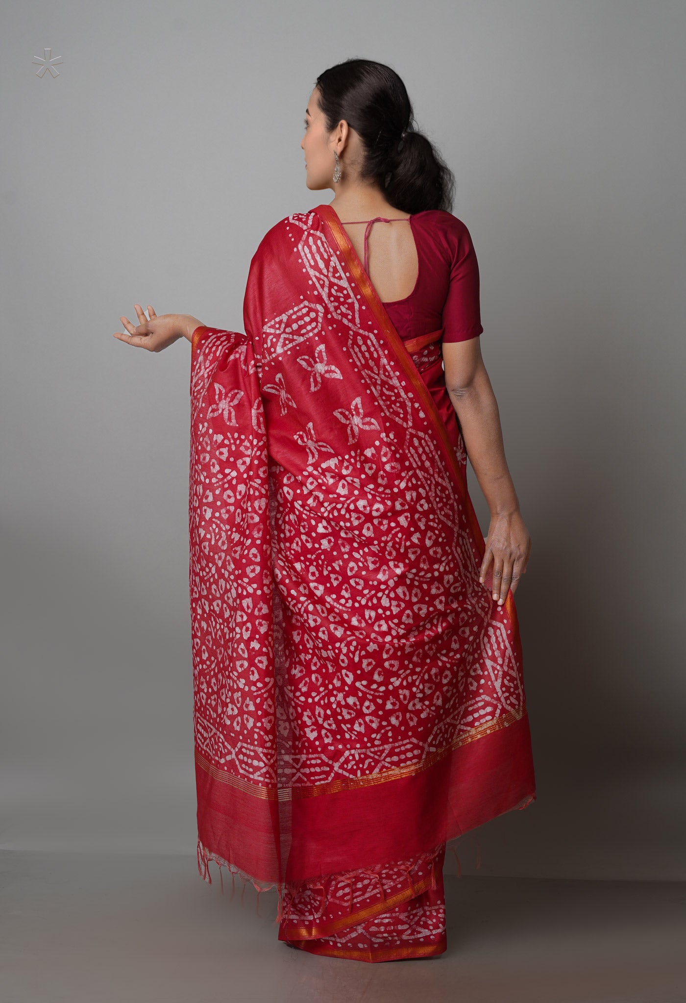 Burgundy Pure Batik Chanderi Silk Saree-UNM70104