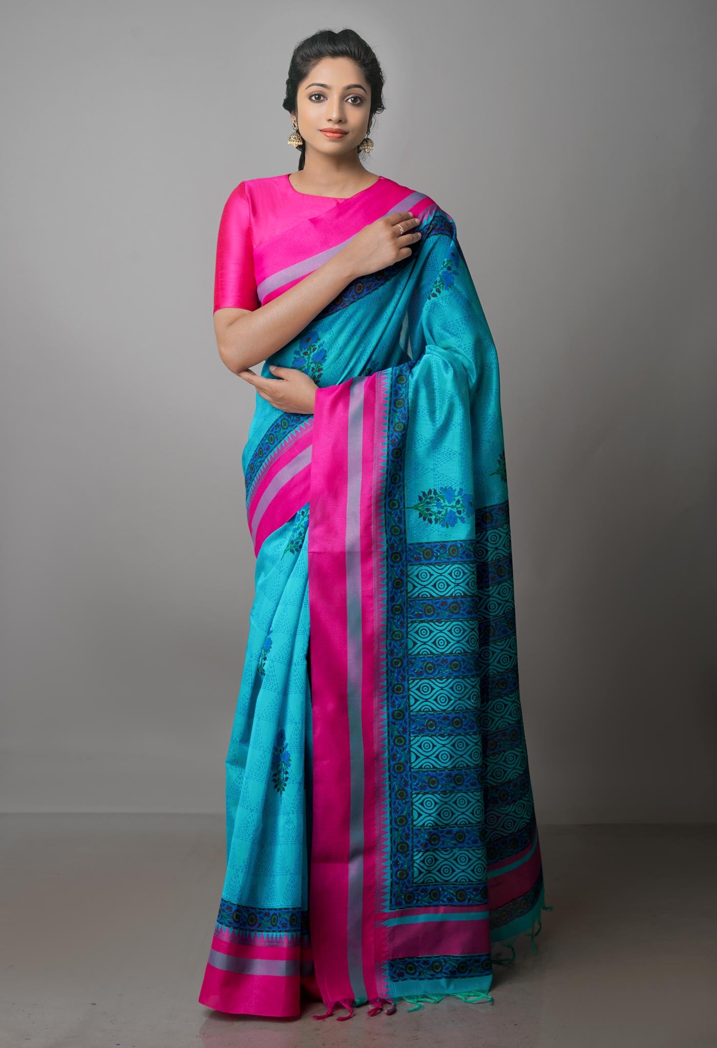 Sky Blue Pure Handloom Chanderi Sico Saree-UNM70124