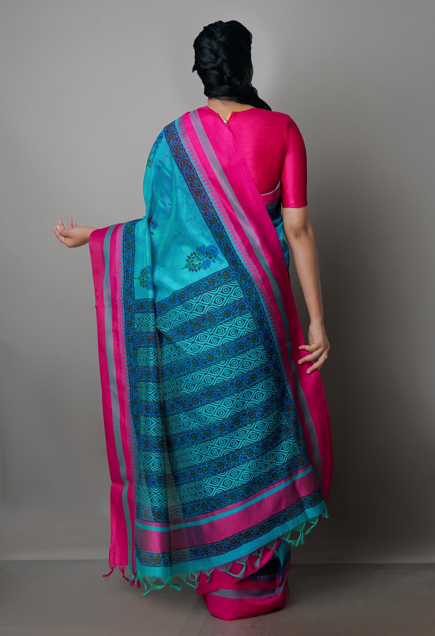 Sky Blue Pure Handloom Chanderi Sico Saree-UNM70124
