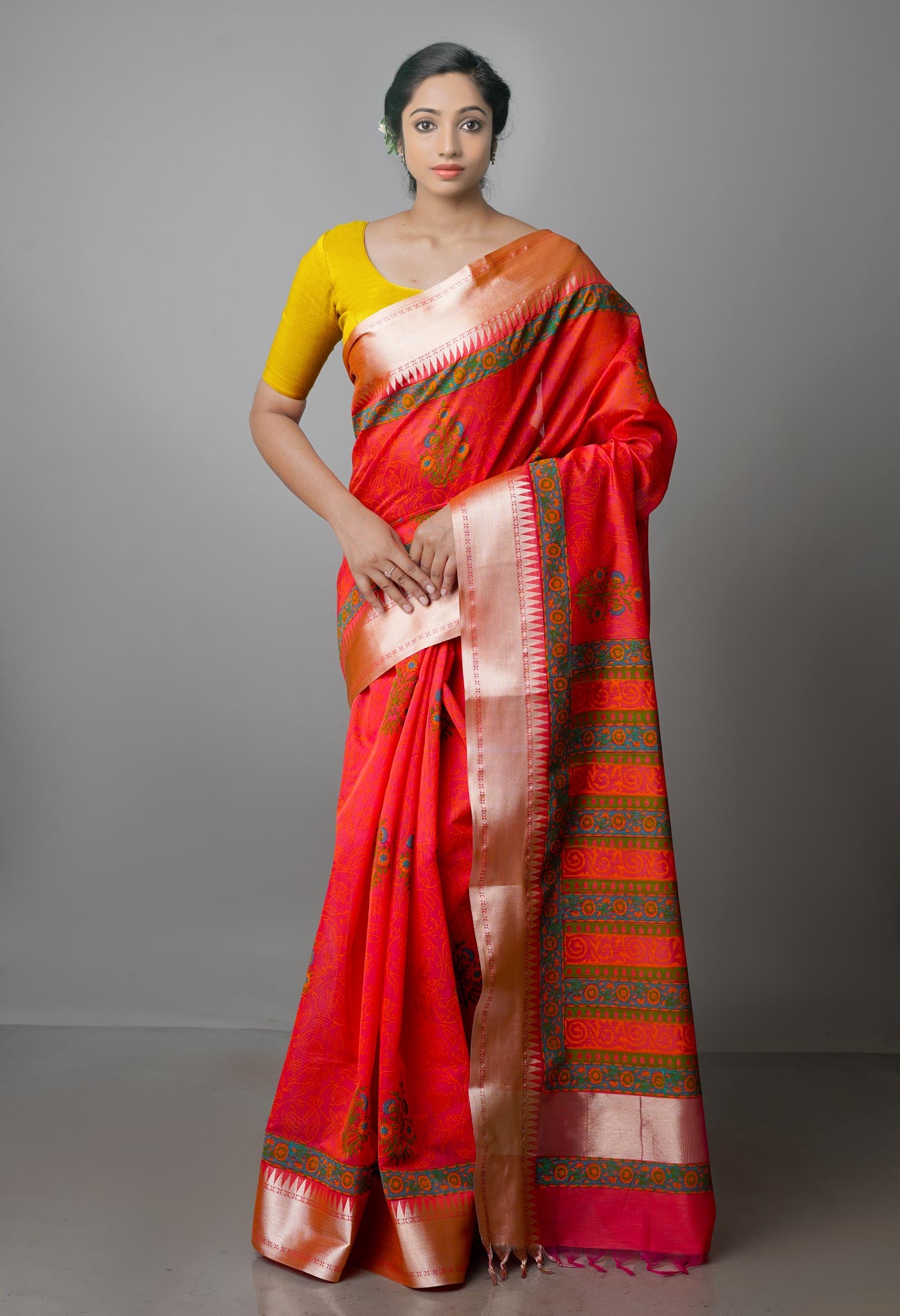 Carmine Red Pure Handloom Chanderi Sico Saree-UNM70127