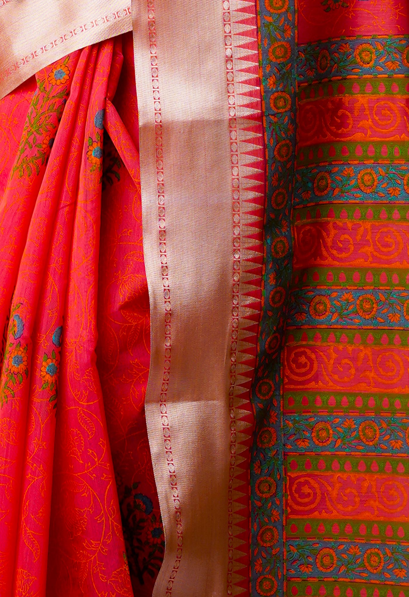 Carmine Red Pure Handloom Chanderi Sico Saree-UNM70127