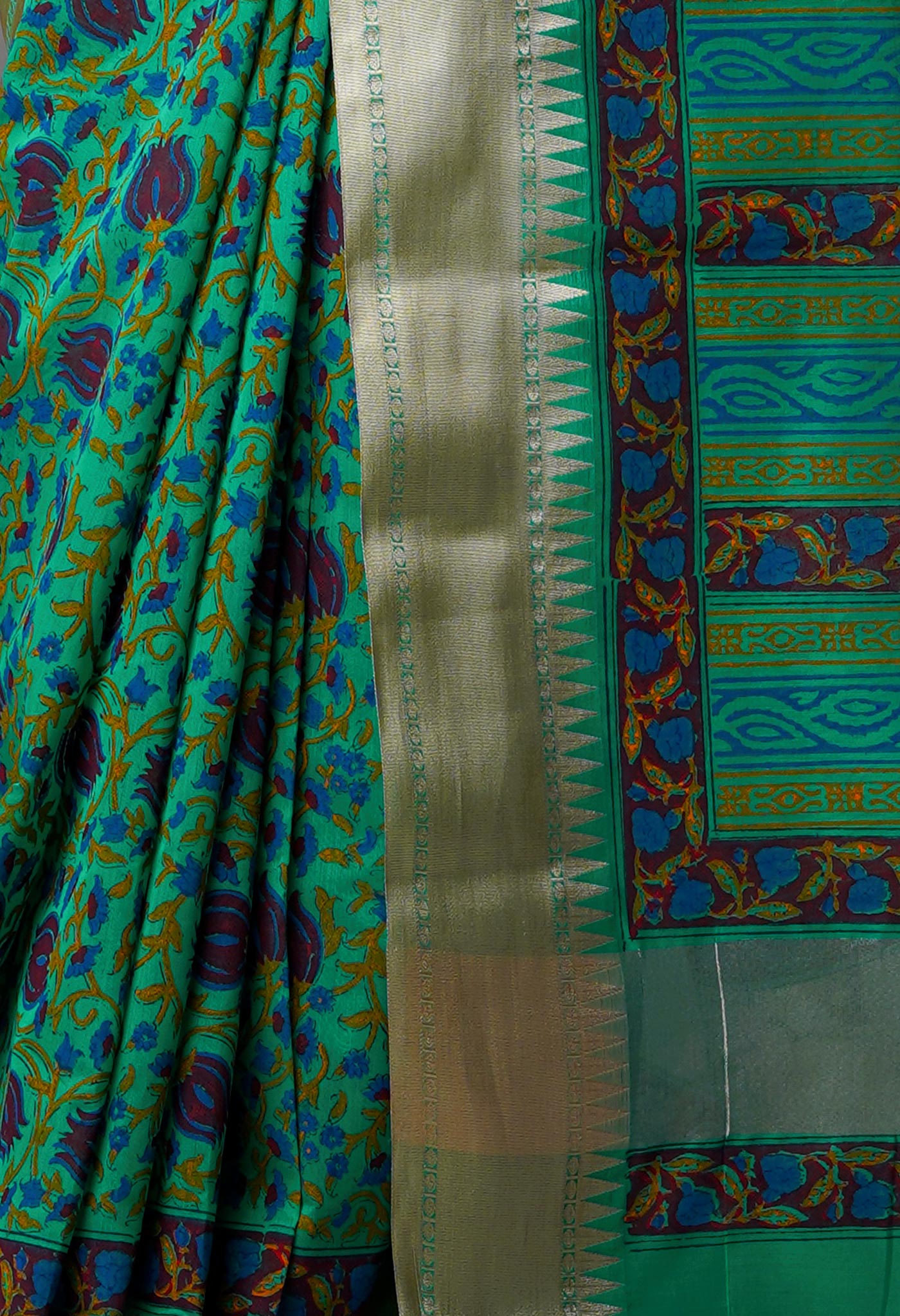 Sea Green Pure Handloom Chanderi Sico Saree-UNM70135