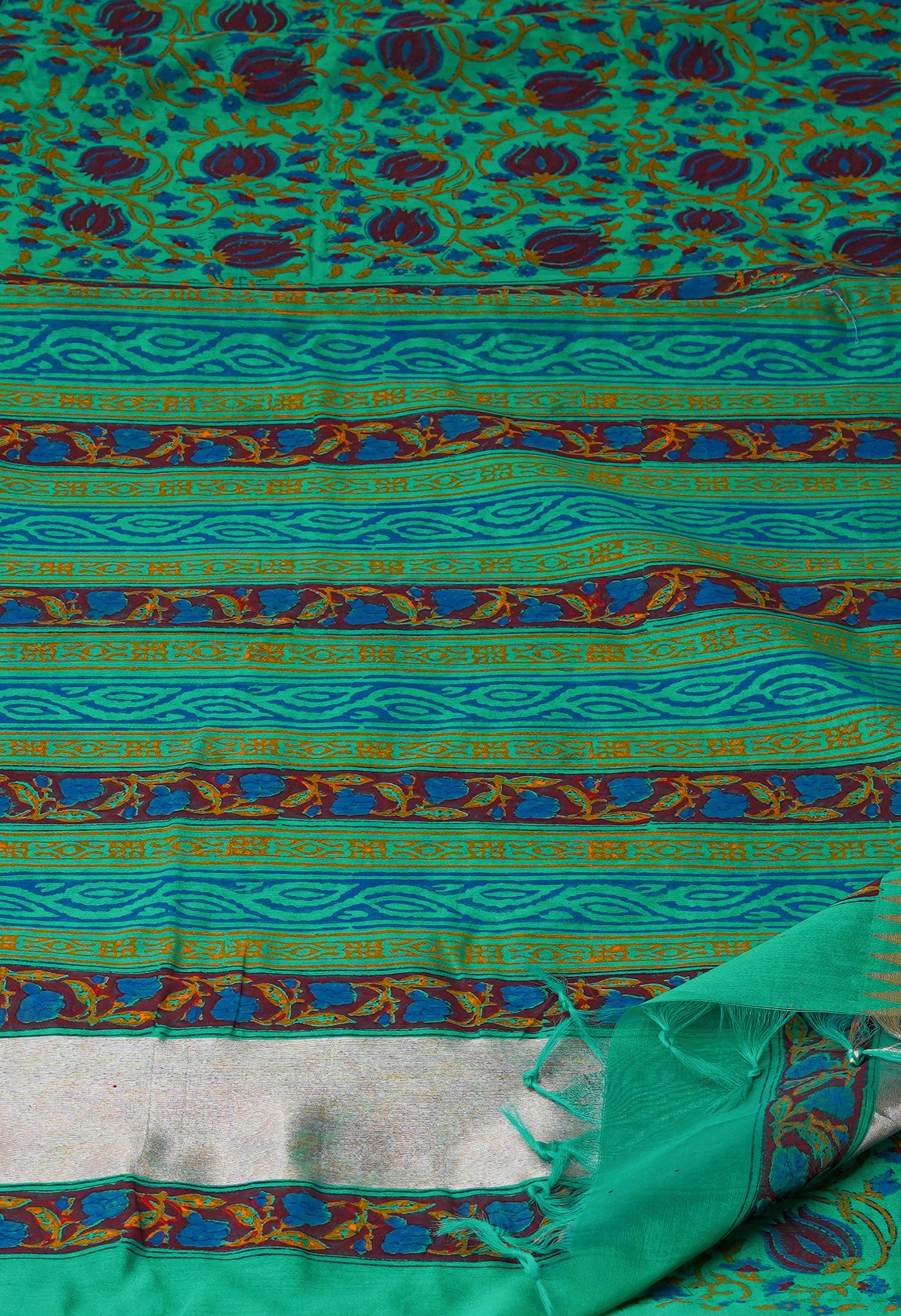 Sea Green Pure Handloom Chanderi Sico Saree-UNM70135